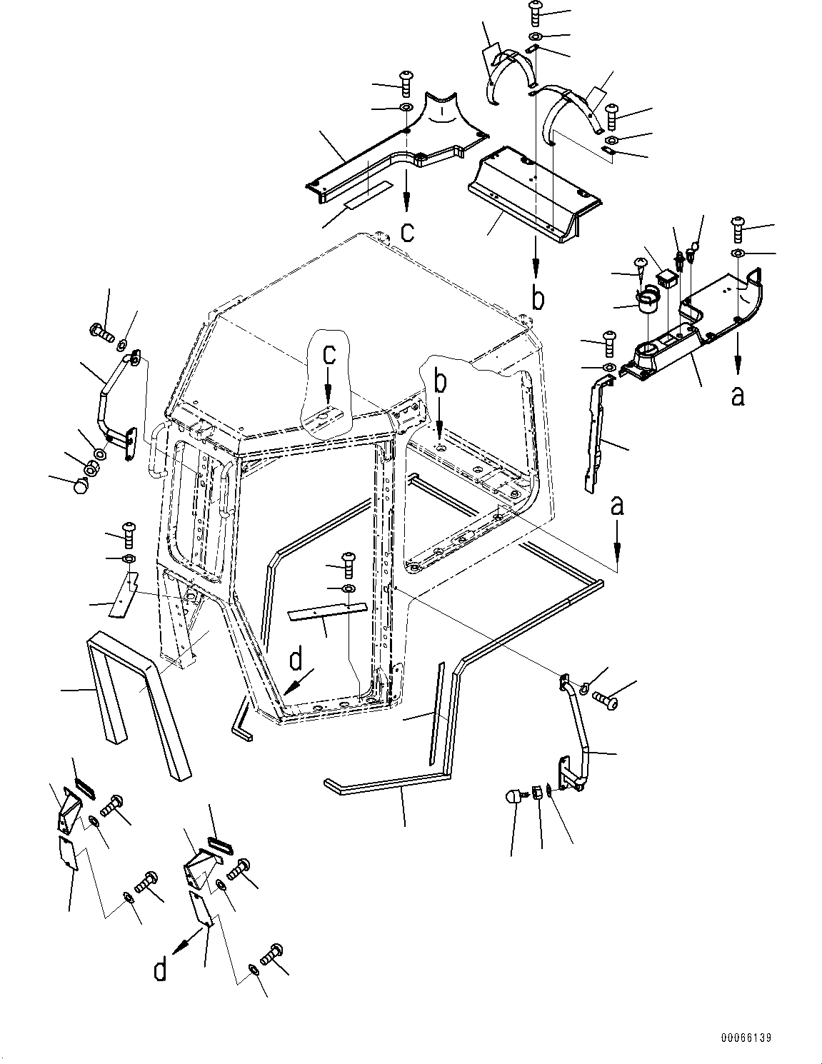 Схема запчастей Komatsu D85PX-15R - КАБИНА, ЧАСТИ ОБШИВКИ (/) (№-) КАБИНА, БЕЗ РАДИО, ДЛЯ СТРАН ЕС NOISE REGURATION