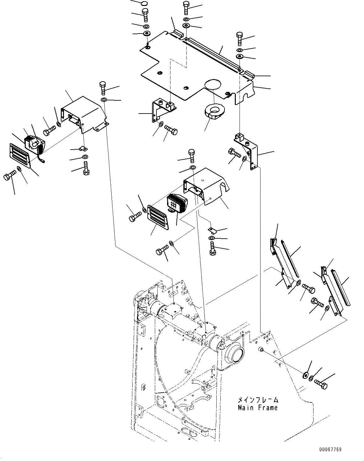 Схема запчастей Komatsu D85PX-15R - ЗАЩИТА РАДИАТОРА, ГОЛОВНОЕ ОСВЕЩЕНИЕ (№-) ЗАЩИТА РАДИАТОРА