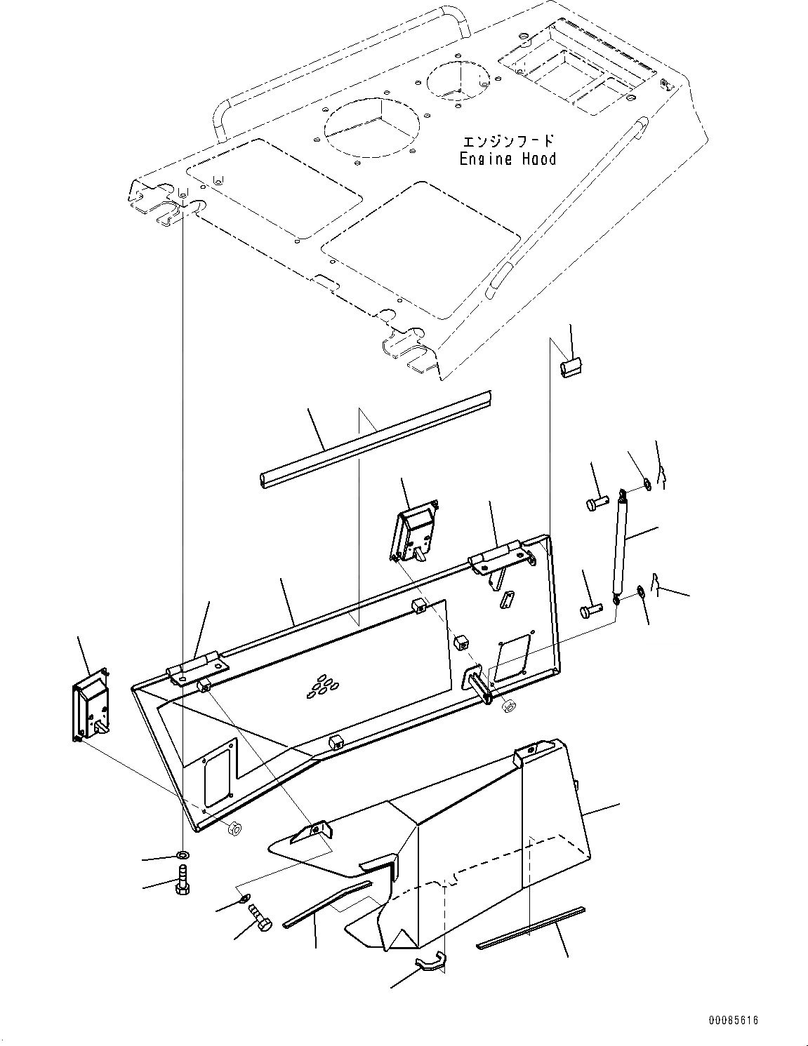 Схема запчастей Komatsu D85PX-15R - КАПОТ И БОКОВ. КРЫШКА ГРУППА, КАПОТ БОКОВ. КРЫШКА (/) (№-) КАПОТ И БОКОВ. КРЫШКА ГРУППА, С PRE-CREANER, ПОДДОН ДВИГ-ЛЯ И ПОДОГРЕВАТЕЛЬ ХЛАДАГЕНТА