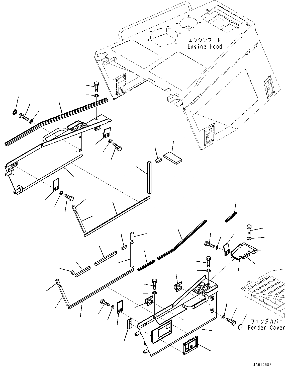 Схема запчастей Komatsu D85PX-15R - КАПОТ И БОКОВ. КРЫШКА ГРУППА, НИЖН. КРЫШКА(№-) КАПОТ И БОКОВ. КРЫШКА ГРУППА, БЕЗ КАБИНЫ