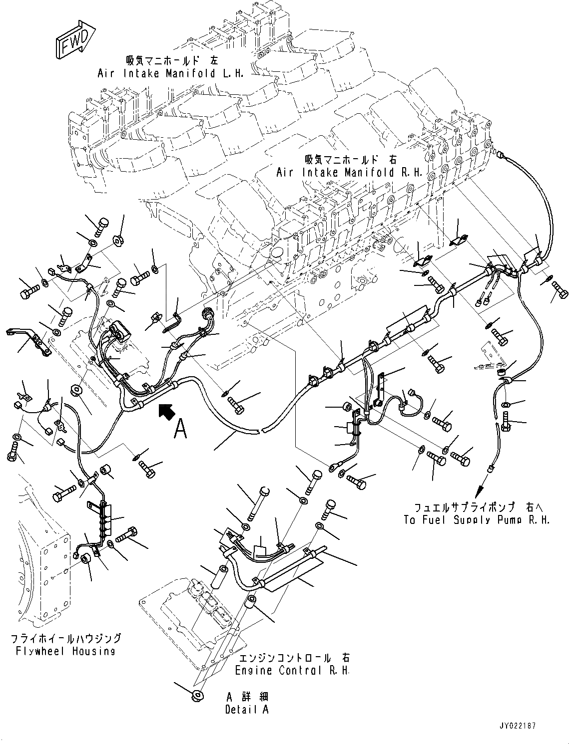 Схема запчастей Komatsu SAA12V140E-3D - ПРОВОДКА, ПРАВ. ГРУПП. (№-) ПРОВОДКА