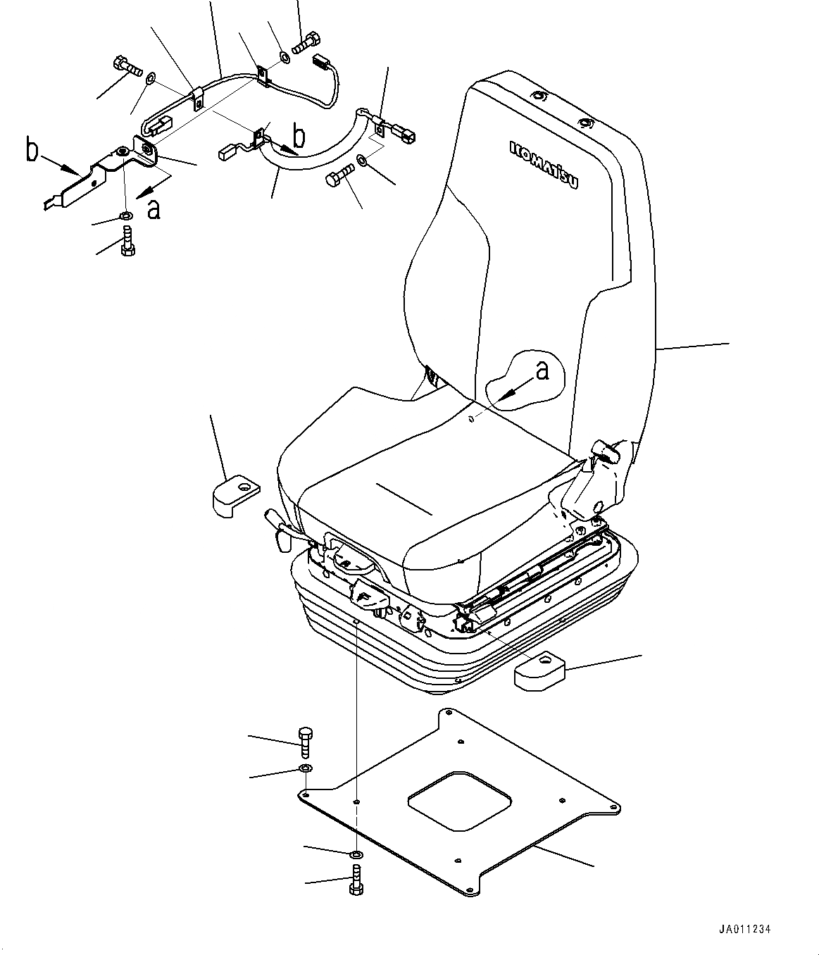 Схема запчастей Komatsu D65WX-17 - СИДЕНЬЕ ОПЕРАТОРА, КРЕПЛЕНИЕ (№8-) СИДЕНЬЕ ОПЕРАТОРА, ВОЗД. С ВОЗД. ПОДВЕСКОЙ, ТКАНЬ, TURN ТИП, НАКЛОН., HI-BACK ТИП, С ОБОГРЕВ-ЛЕМ