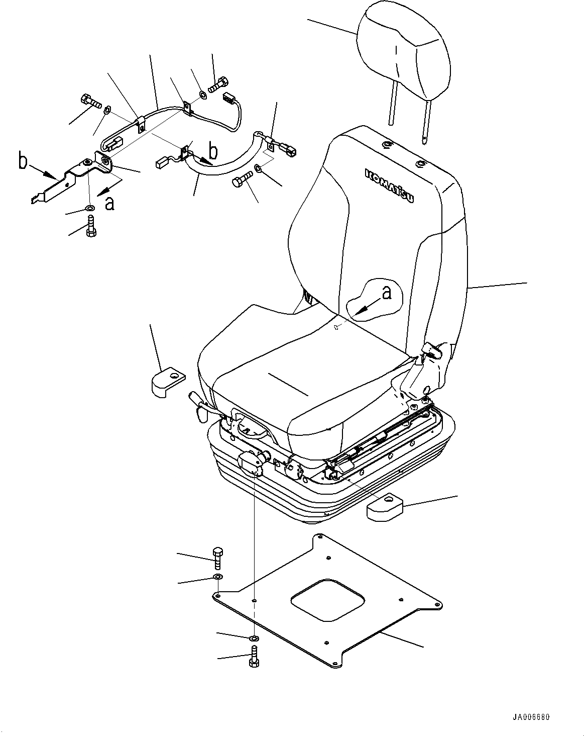 Схема запчастей Komatsu D65WX-17 - СИДЕНЬЕ ОПЕРАТОРА, КРЕПЛЕНИЕ (№-8) СИДЕНЬЕ ОПЕРАТОРА, МЕХАНИЧ. С ВОЗД. ПОДВЕСКОЙ, ТКАНЬ, TURN, НАКЛОН., С ОБОГРЕВ-ЛЕМ, С HEADREST