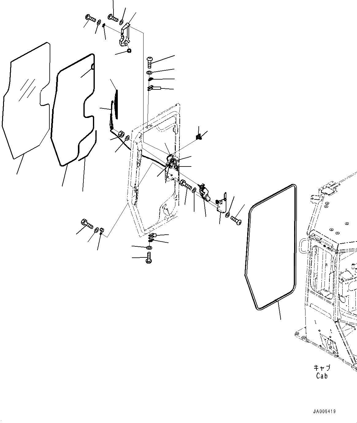 Схема запчастей Komatsu D65WX-17 - КАБИНА ROPS, ДВЕРЬ ДЕМПФЕР, ОКНА И ДВОРНИКИ, ПРАВ. (№-) КАБИНА ROPS, С AM-FM STEREO РАДИО С AUX ФИКСИР., СЕВ. АМЕРИКА