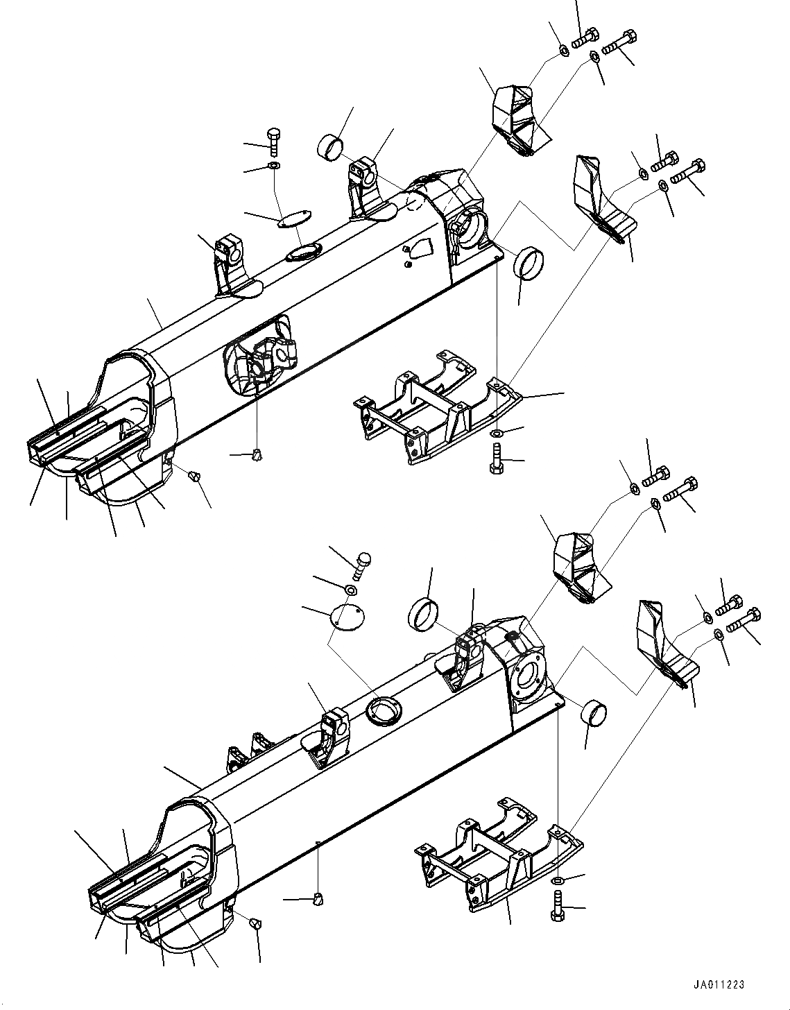 Схема запчастей Komatsu D65WX-17 - ГУСЕНИЧНАЯ РАМА, (№8-) ГУСЕНИЧНАЯ РАМА, УСИЛ.ENED ТИП, PLUS ТИП ГУСЕНИЦЫ, ДЛЯ ПОВОРОТН. ОТВАЛА С ИЗМ. УГЛОМ DOZER, ВНУТР. РАМА
