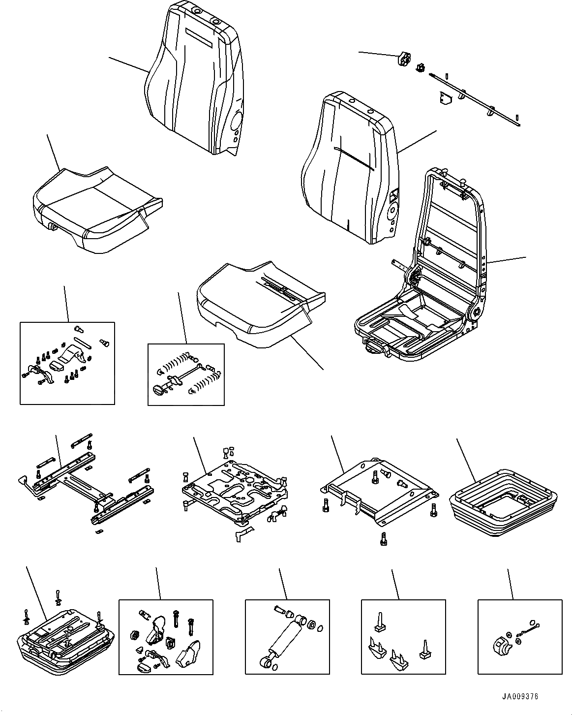 Схема запчастей Komatsu D65PX-17 - СИДЕНЬЕ ОПЕРАТОРА, ВНУТР. ЧАСТИ, СИДЕНЬЕ ОПЕРАТОРА (№-) СИДЕНЬЕ ОПЕРАТОРА, МЕХАНИЧ. С ВОЗД. ПОДВЕСКОЙ, LEATHER, TURN, НАКЛОН., HI-BACK ТИП
