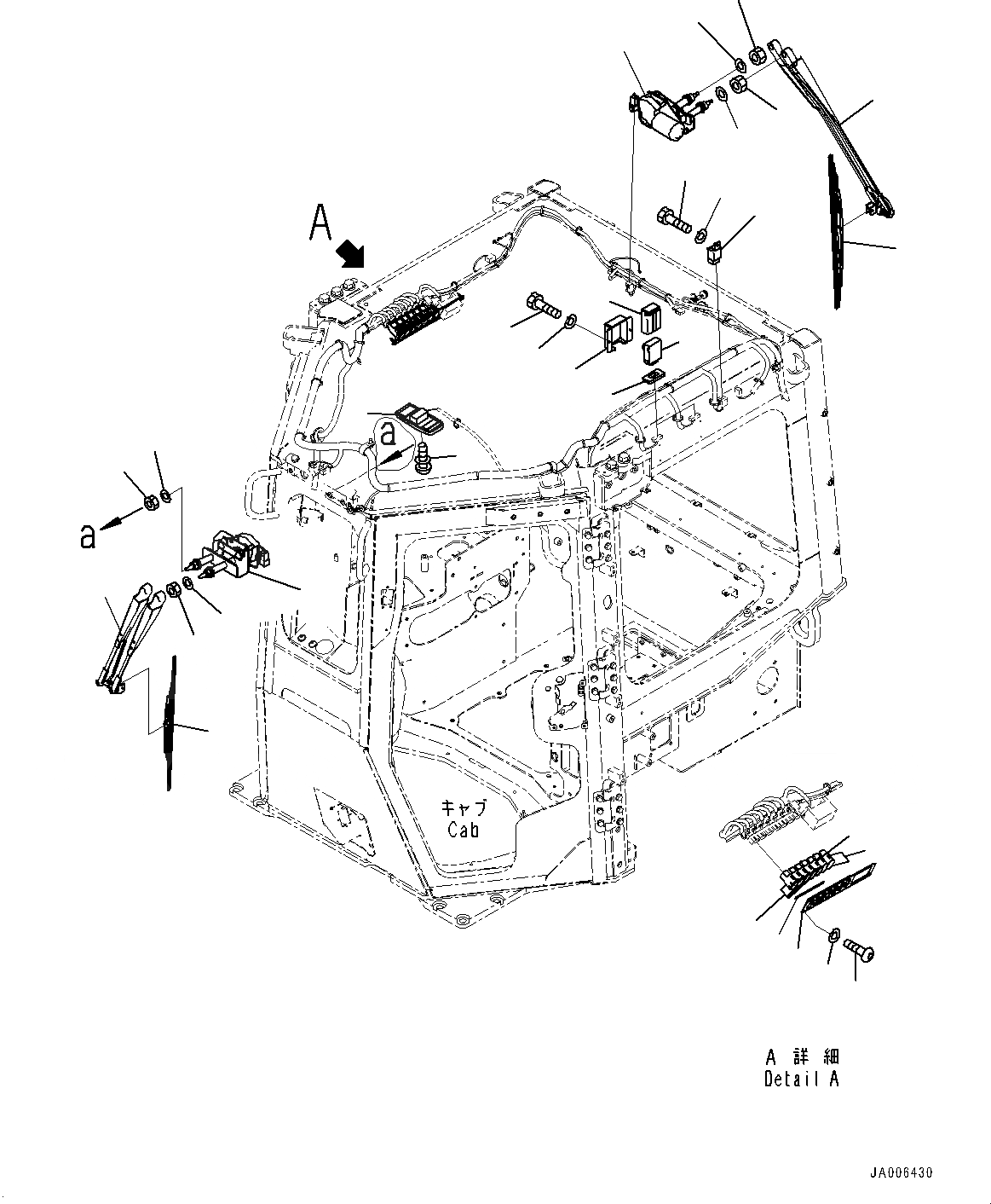 Схема запчастей Komatsu D65PX-17 - КАБИНА ROPS, ДВОРНИКИ И ОСВЕЩЕНИЕ (№-) КАБИНА ROPS, С AM-FM STEREO РАДИО С AUX ФИКСИР., СЕВ. АМЕРИКА