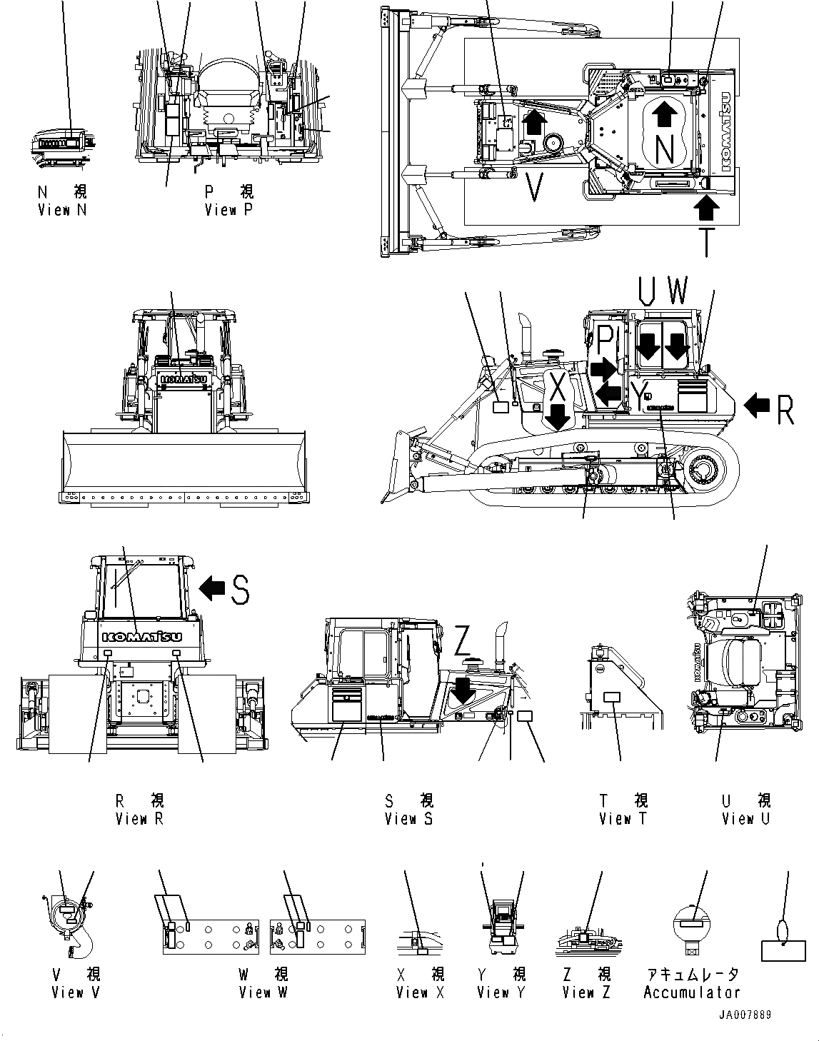Схема запчастей Komatsu D65EX-17 - МАРКИРОВКА, ТАБЛИЧКИ (№-) МАРКИРОВКА, АНГЛ., США И PUERTO RICO, С ПОВОРОТН. ОТВАЛ С ИЗМ. УГЛОМ DOZER, ВНУТР. РАМА