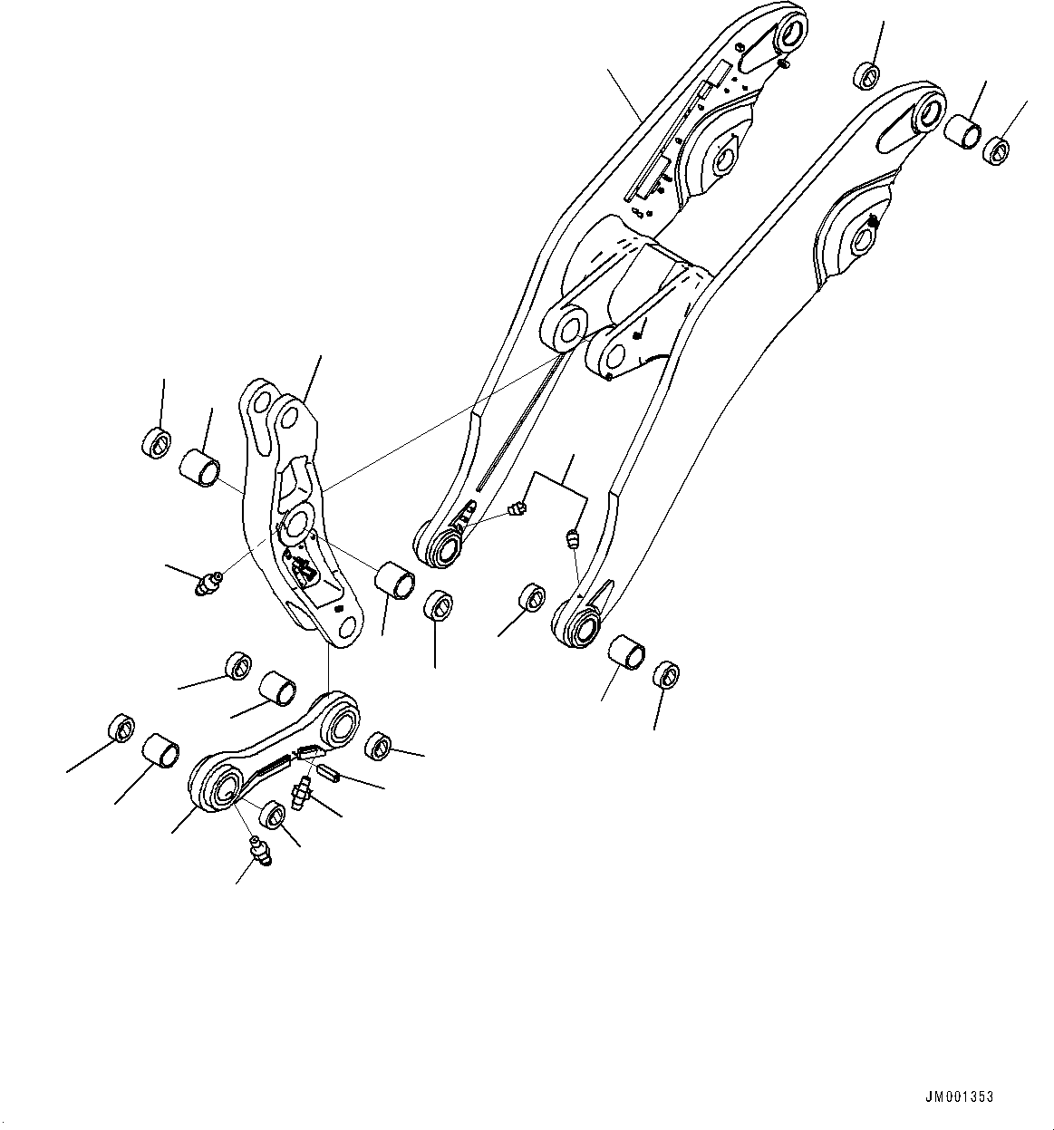 Схема запчастей Komatsu WA900-3E0 - РУКОЯТЬ И BELL CRANK, СТРЕЛА, BELL CRANK И СОЕДИНИТЕЛЬН. ЗВЕНО (№9-) РУКОЯТЬ И BELL CRANK