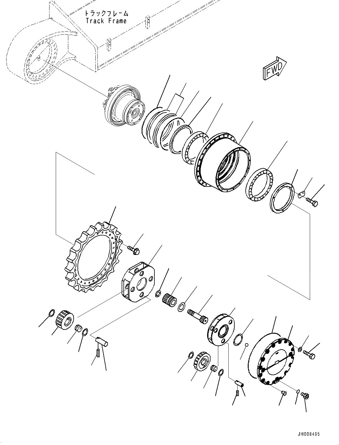Схема запчастей Komatsu PC490LC-10 - МОТОР ХОДА И КОНЕЧНАЯ ПЕРЕДАЧА, 1 И 2 НЕСУЩИЙ ЭЛЕМЕНТ, ПРАВ. (№8-) МОТОР ХОДА И КОНЕЧНАЯ ПЕРЕДАЧА