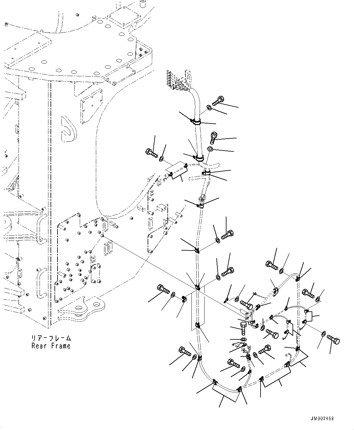 Схема запчастей Komatsu WA1200-6 - ЗАДН. ЭЛЕКТРИЧ. ПРОВОДКА, КРЕПЛЕНИЕ, ЛЕВ. (№-) ЗАДН. ЭЛЕКТРИЧ. ПРОВОДКА, ХОЛОДН. AREA СПЕЦ-ЯIFICATION A (- DEG C), ЗАДН.VIEW МОНИТОР
