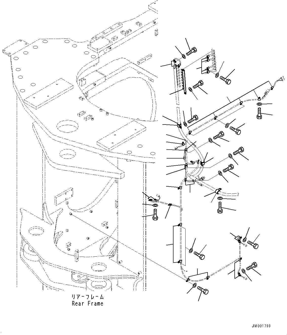 Схема запчастей Komatsu WA1200-6 - ЗАДН. ЭЛЕКТРИЧ. ПРОВОДКА, КРЕПЛЕНИЕ, ПРАВ. (№-) ЗАДН. ЭЛЕКТРИЧ. ПРОВОДКА, ХОЛОДН. AREA СПЕЦ-ЯIFICATION A (- DEG C), ЗАДН.VIEW МОНИТОР