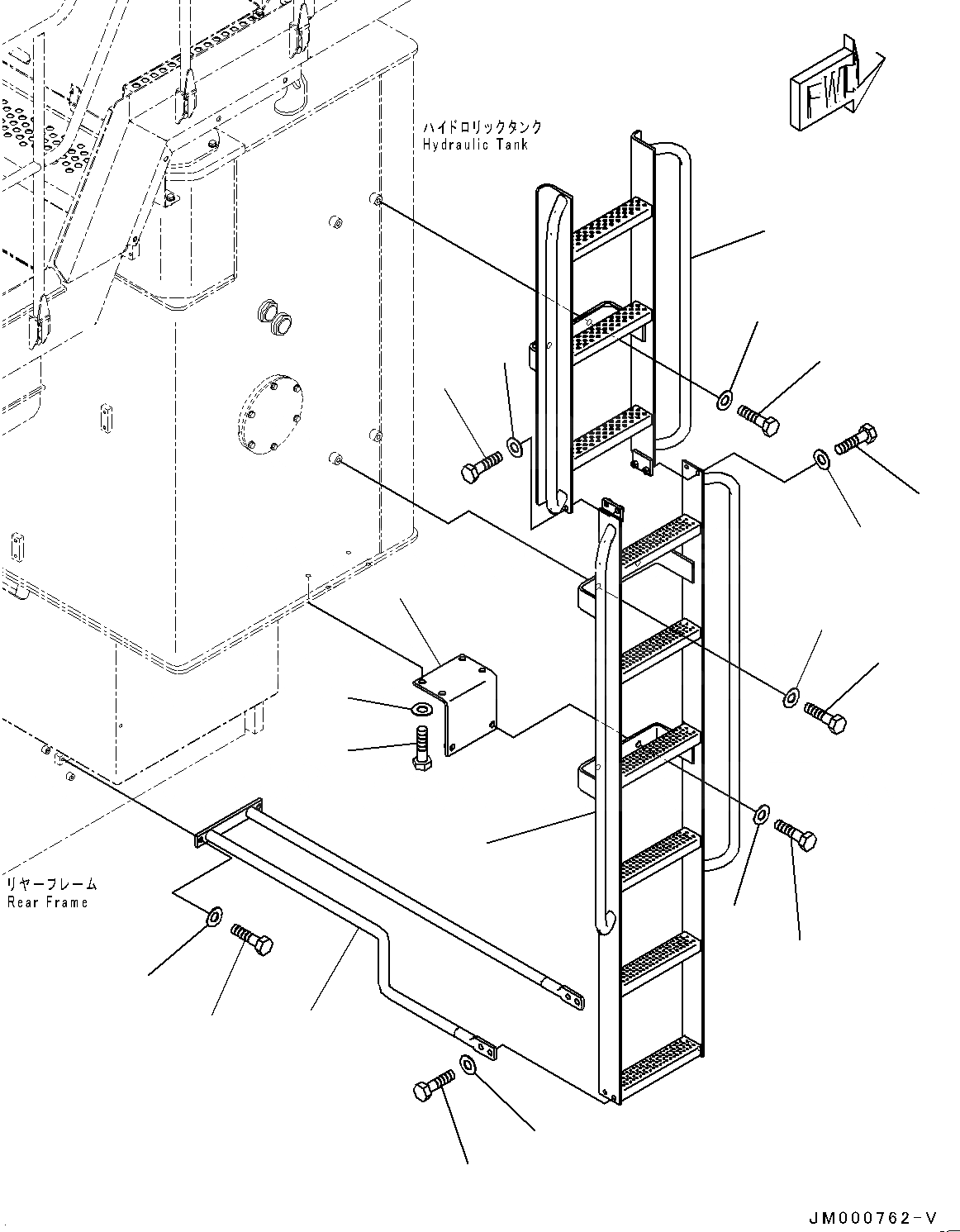 Схема запчастей Komatsu WA1200-6 - ПЛАТФОРМА ГРУППА, ЛЕСТНИЦА (№-) ПЛАТФОРМА ГРУППА, С ОГНЕТУШИТЕЛЬ СТОЙКА