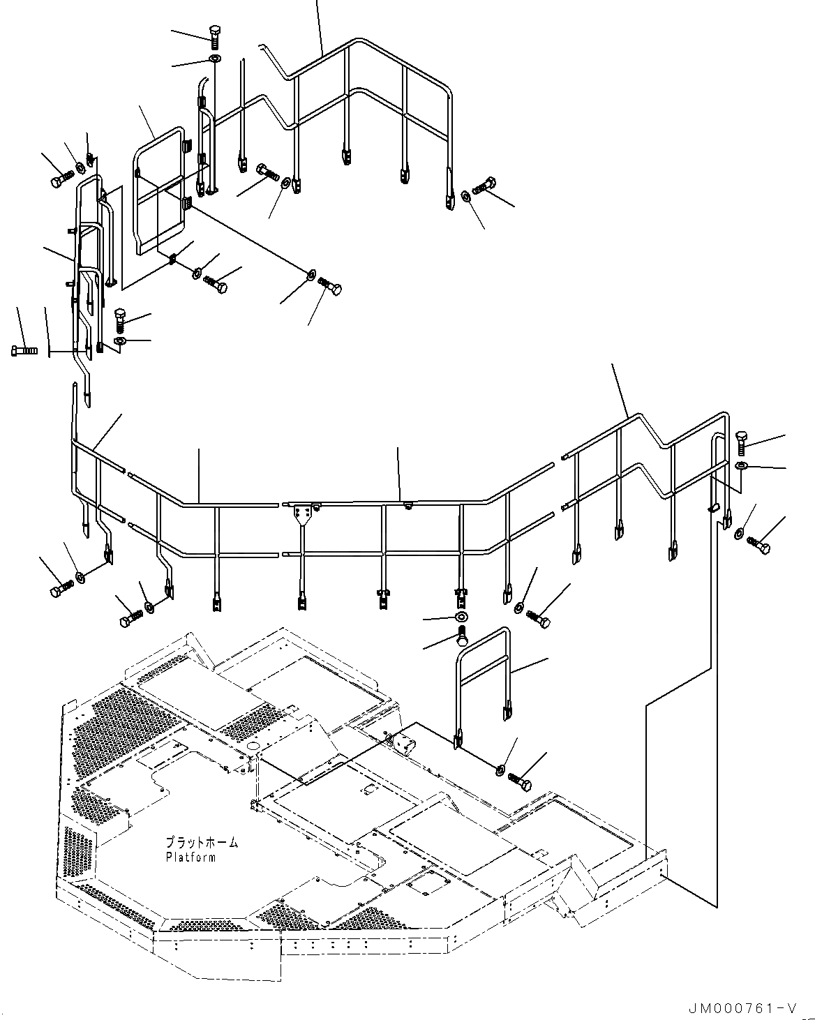 Схема запчастей Komatsu WA1200-6 - ПЛАТФОРМА ГРУППА, ПОРУЧНИ(№-) ПЛАТФОРМА ГРУППА, БЕЗ ОГНЕТУШИТЕЛЬ СТОЙКА