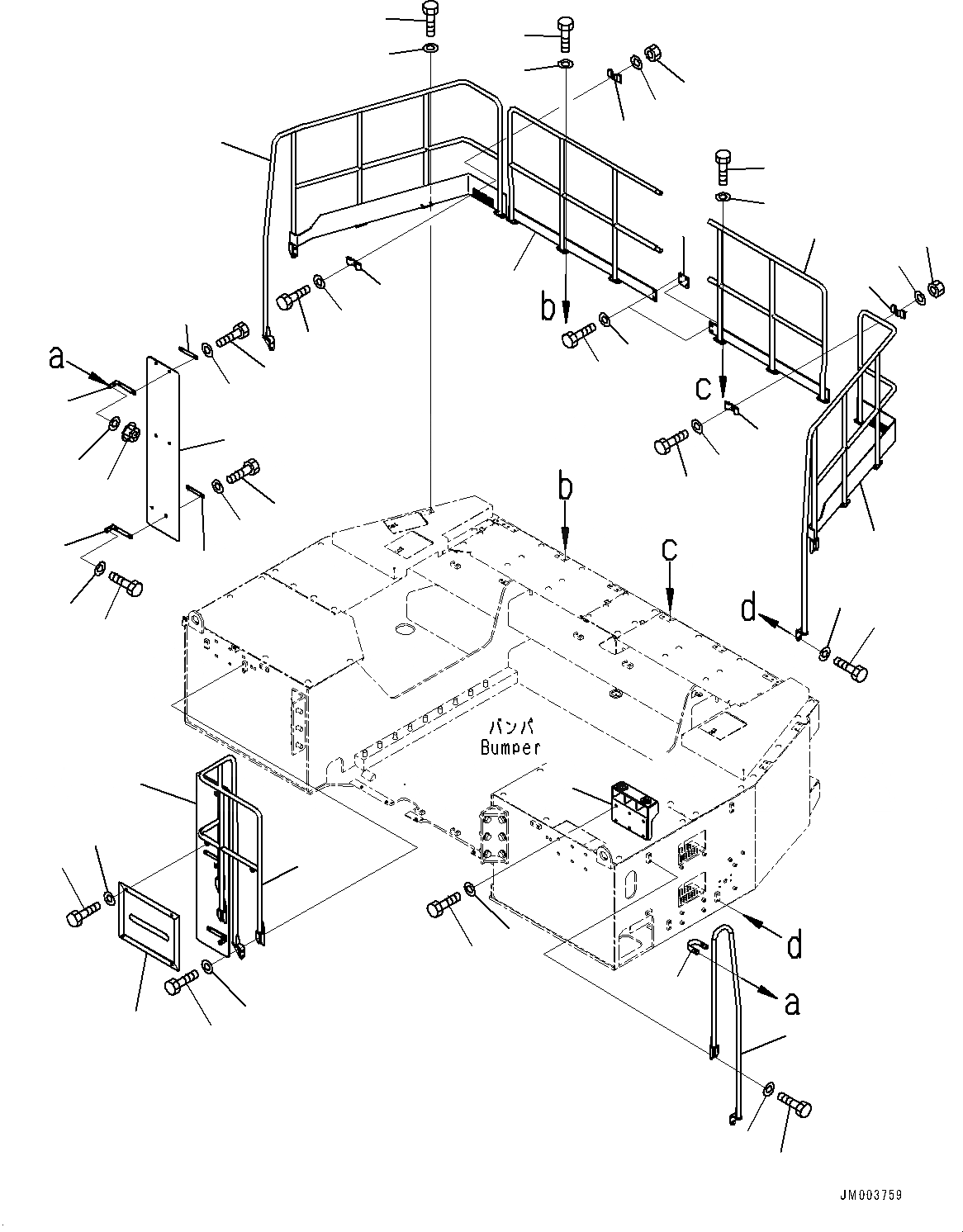 Схема запчастей Komatsu WA1200-6 - БАМПЕР БЛОК, ПОРУЧНИ(№-) БАМПЕР БЛОК, БЕЗ ОГНЕТУШИТЕЛЬ СТОЙКА