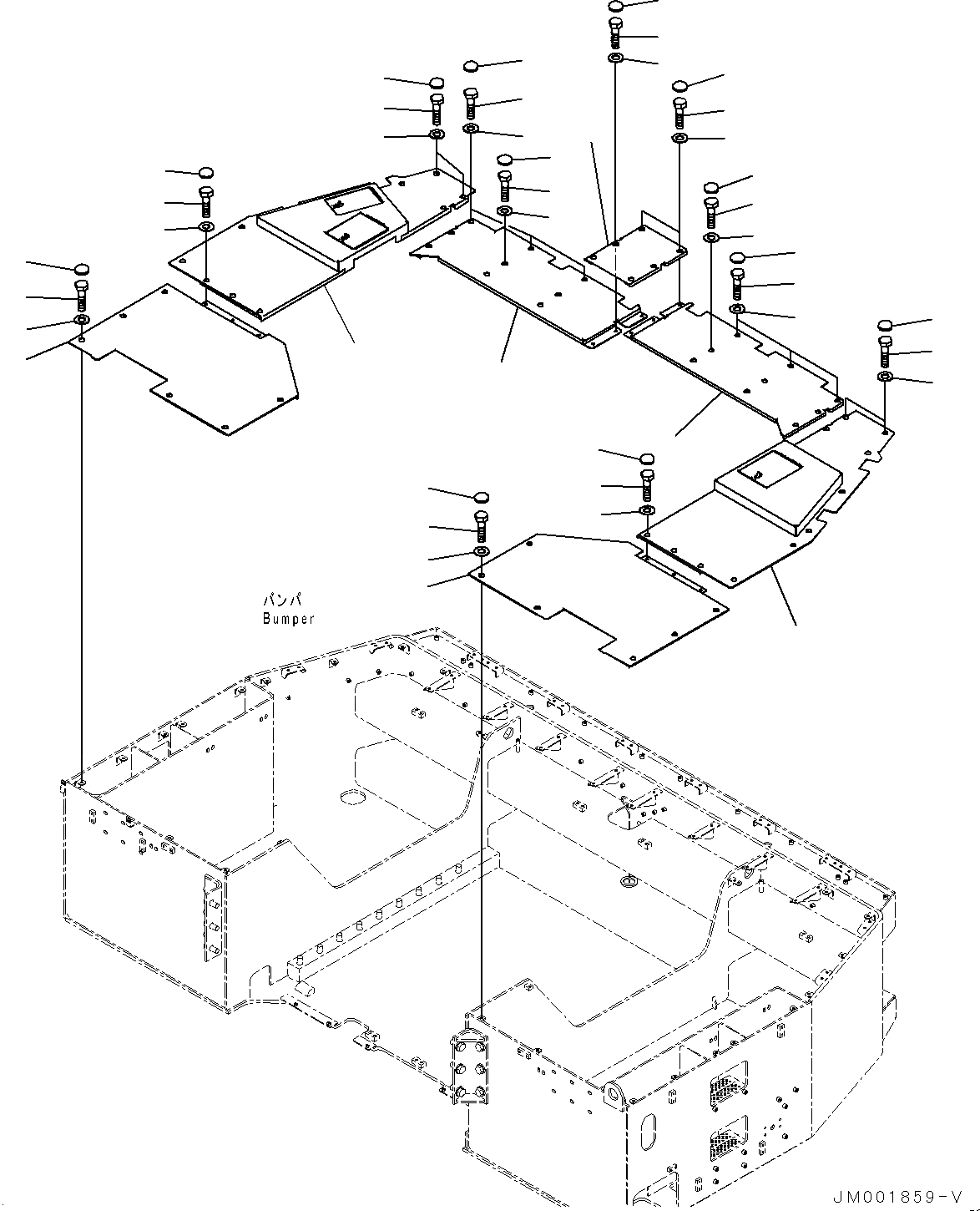 Схема запчастей Komatsu WA1200-6 - БАМПЕР БЛОК, КРЫШКА(№-7) БАМПЕР БЛОК, С ОГНЕТУШИТЕЛЬ СТОЙКА