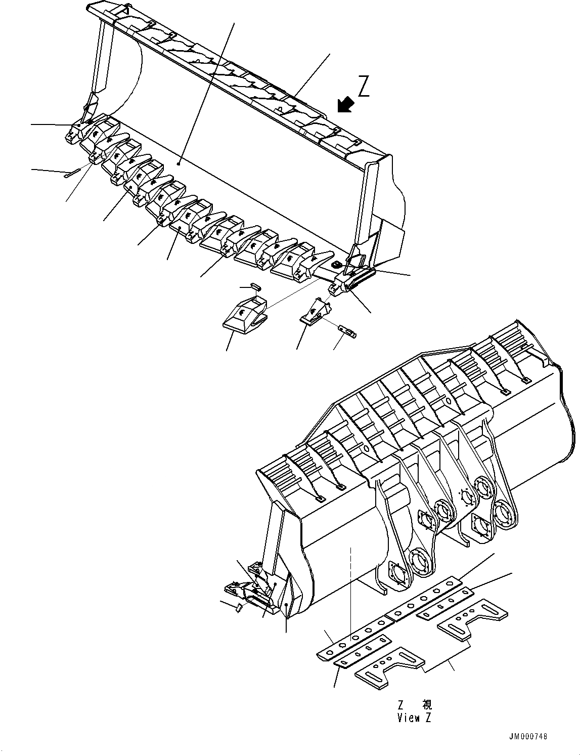 Схема запчастей Komatsu WA1200-6 - КОВШ (№-) КОВШ, .M, TIP TOOTH