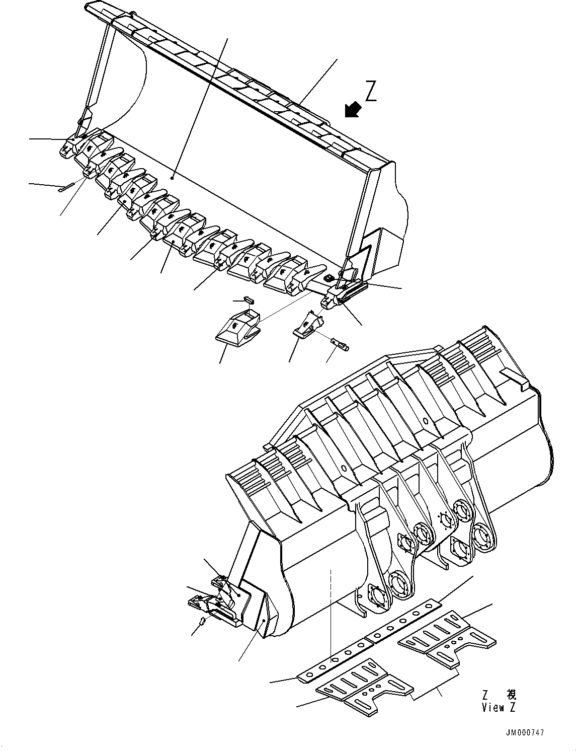 Схема запчастей Komatsu WA1200-6 - КОВШ (№-) КОВШ, .M, TIP TOOTH