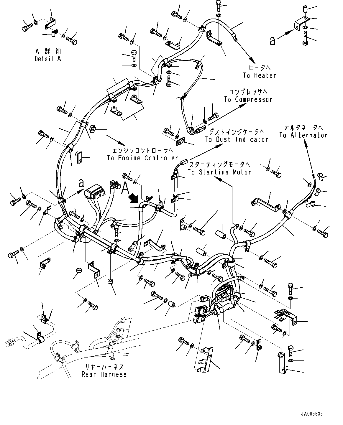 Схема запчастей Komatsu WA500-6 - ЗАДН. ПРОВОДКА, ДВИГАТЕЛЬ ПРОВОДКА (№-) ЗАДН. ПРОВОДКА