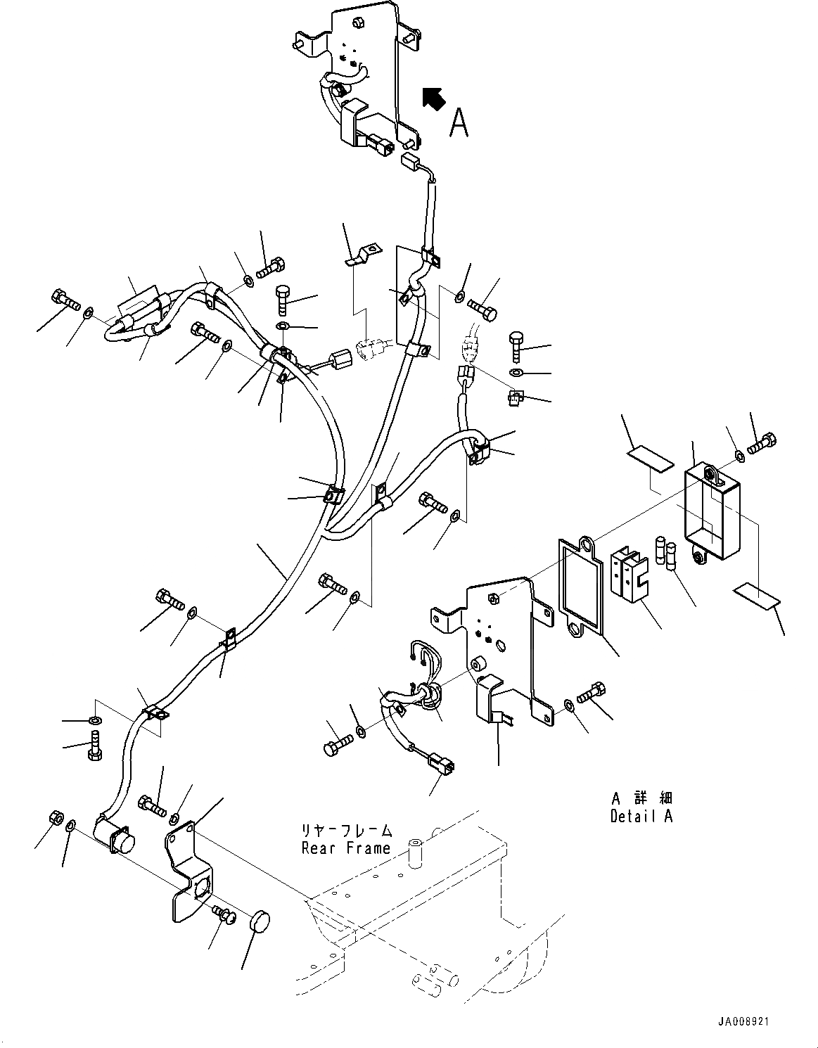 Схема запчастей Komatsu WA380-7 - ЗАДН. ПРОВОДКА, НАВЕСН. ОБОРУД ПРОВОДКА (№-) ЗАДН. ПРОВОДКА, ХОЛОДН. AREA СПЕЦ-ЯIFICATION A (- DEG C), С 9AMP. ГЕНЕРАТОР