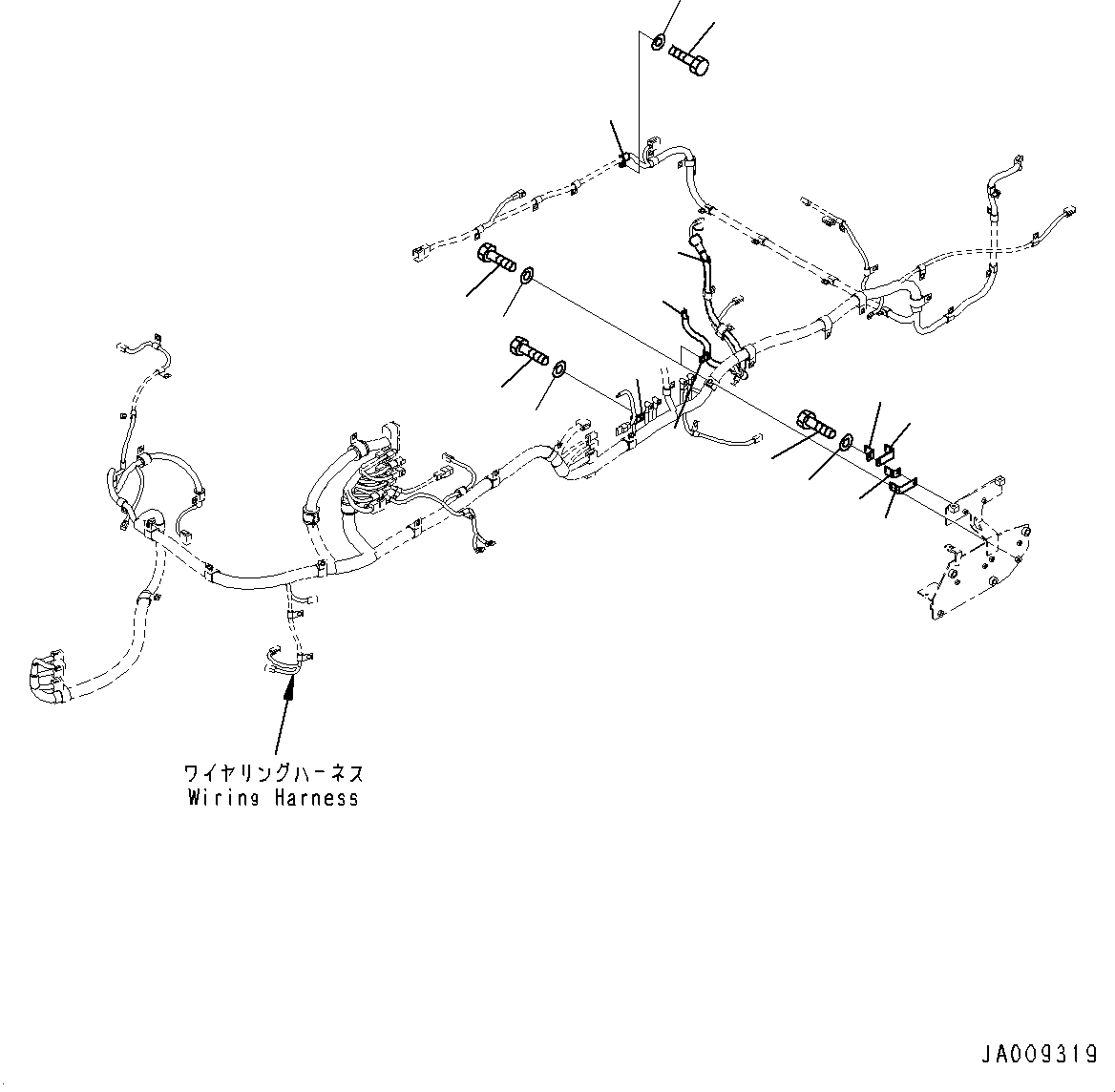 Схема запчастей Komatsu WA380-7 - ЗАДН. ПРОВОДКА, КРЕПЛЕНИЕ (/) (№-) ЗАДН. ПРОВОДКА, С ЭКСТРЕНН. УПРАВЛ., АВТОМАТИЧ. УПРАВЛ-Е ТИП, 9AMP. ГЕНЕРАТОР