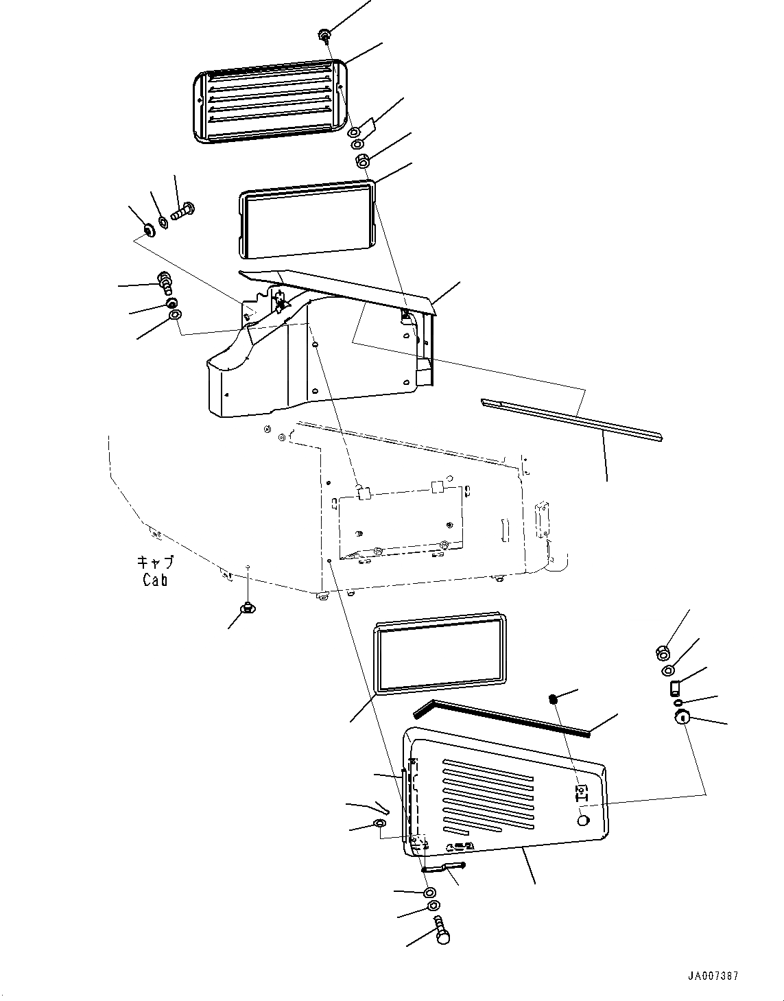 Схема запчастей Komatsu WA380-7 - КАБИНА ROPS И ОСНОВН. КОНСТРУКЦИЯ ГРУППА, КОНДИЦ. ВОЗДУХА RECIRCULATION ВОЗД. ФИЛЬТР. И FRESH ВОЗД. ФИЛЬТР. (№-) КАБИНА ROPS И ОСНОВН. КОНСТРУКЦИЯ ГРУППА, С ДОПОЛН. ЛАМПА РАБОЧ. ОСВЕЩЕНИЯ, КАБИНА, АВТОМАТИЧ. IDLE СТОП, АВ