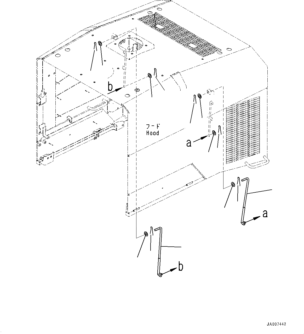 Схема запчастей Komatsu WA380-7 - КАПОТ, ДВЕРЬ ФИКСАТОР ОТКРЫТИЯ (№-) КАПОТ, С УДЛИНН. ВПУСК ВОЗДУХА, КРЫШКА ТИП, ДЛЯ ХОЛОДН. AREA СПЕЦ-ЯIFICATION A (- DEG C)