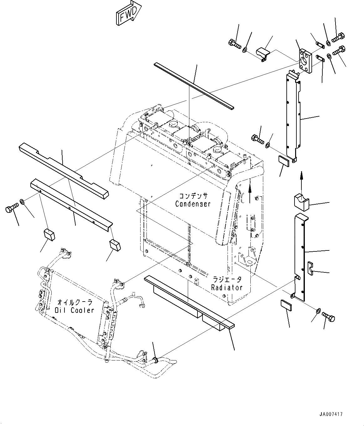 Схема запчастей Komatsu WA380-7 - РАДИАТОР, ПЛАСТИНА И ЩИТКИ РАДИАТОР