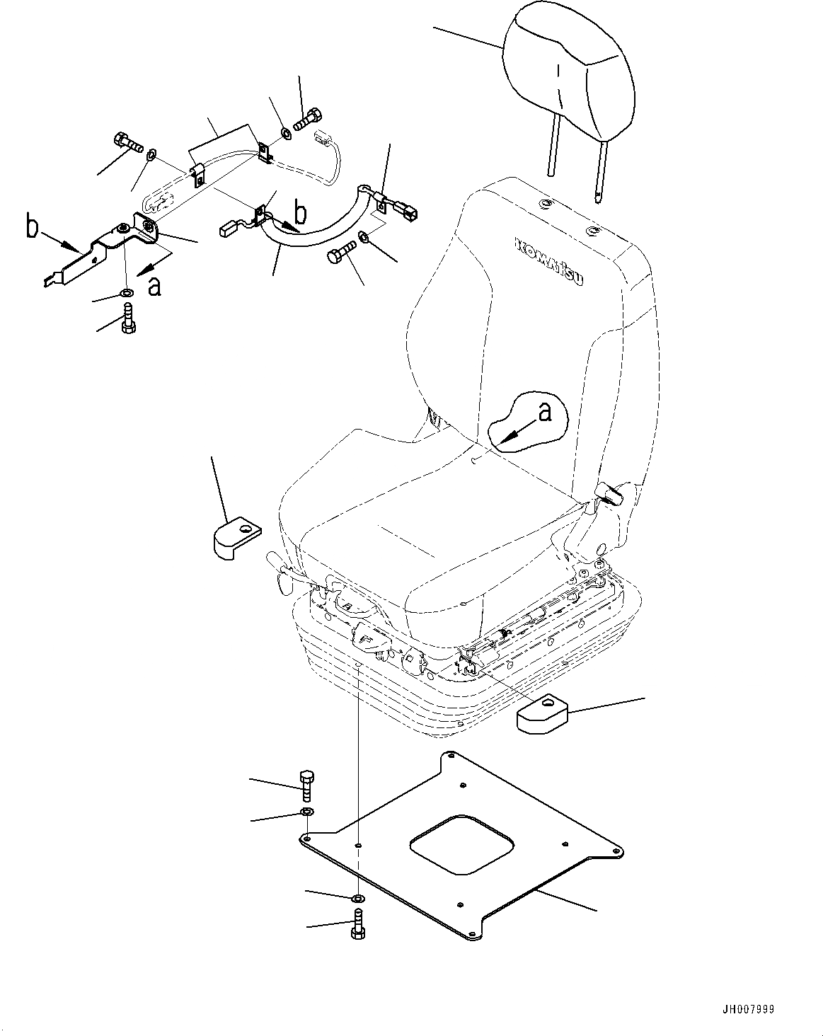 Схема запчастей Komatsu D155AX-7 - СИДЕНЬЕ ОПЕРАТОРА, КРЕПЛЕНИЕ (№9-) СИДЕНЬЕ ОПЕРАТОРА, ВОЗД. С ВОЗД. ПОДВЕСКОЙ, ТКАНЬ, TURN ТИП, НАКЛОН., С ОБОГРЕВ-ЛЕМ, С HEADREST