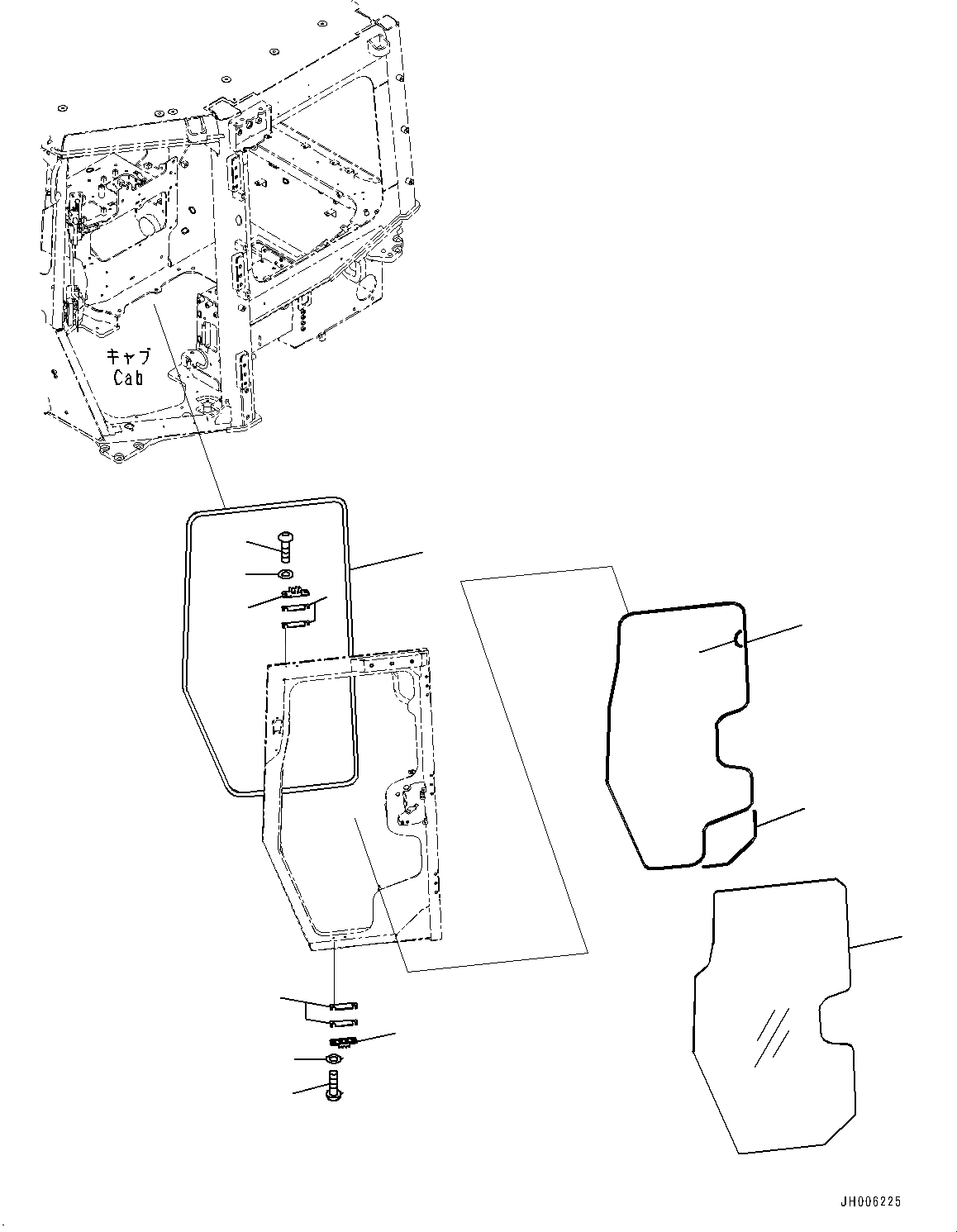 Схема запчастей Komatsu D155AX-7 - КАБИНА ROPS, ДВЕРЬ ДЕМПФЕР И ОКНА, ЛЕВ. (№9-) КАБИНА ROPS, С ДОПОЛН. КАБИНА ОСВЕЩЕНИЕ, ПЕРЕДН. И ЗАДН.