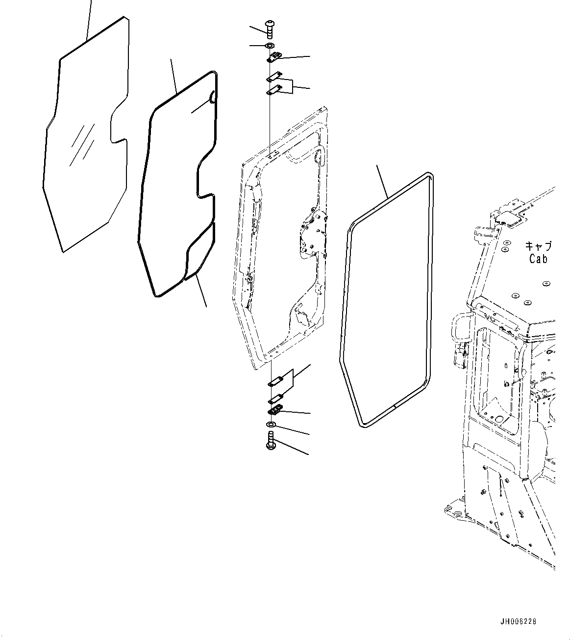 Схема запчастей Komatsu D155AX-7 - КАБИНА ROPS, ДВЕРЬ ДЕМПФЕР И ОКНА, ПРАВ. (№9-) КАБИНА ROPS, С ДОПОЛН. КАБИНА ОСВЕЩЕНИЕ, ПЕРЕДН. И ЗАДН., ЗАДН.VIEW CAMERA