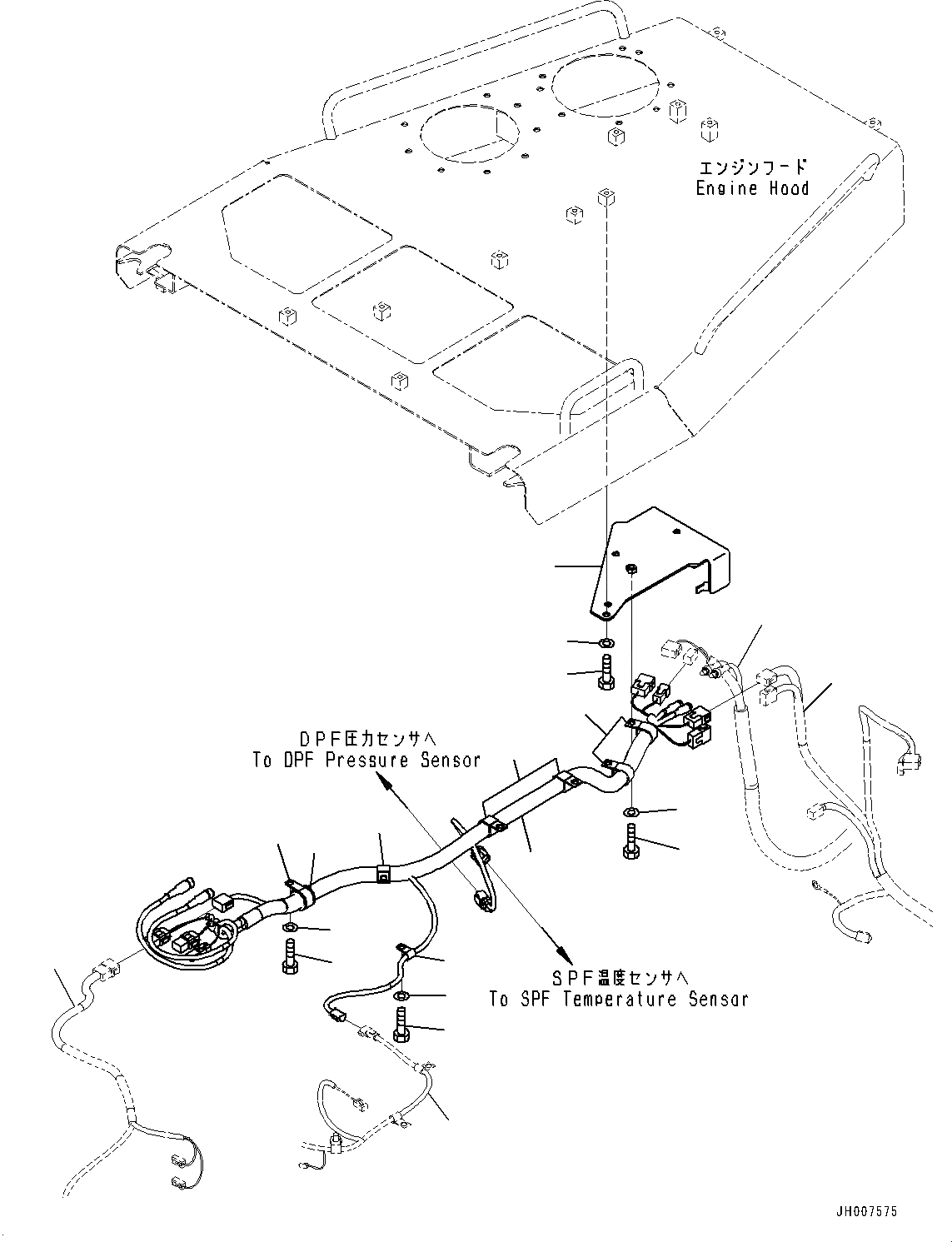 Схема запчастей Komatsu D155AX-7 - КАПОТ И БОКОВ. КРЫШКА ГРУППА, ПРОВОДКА (№9-) КАПОТ И БОКОВ. КРЫШКА ГРУППА, ДЛЯ IB СПЕЦ-ЯIFICATION