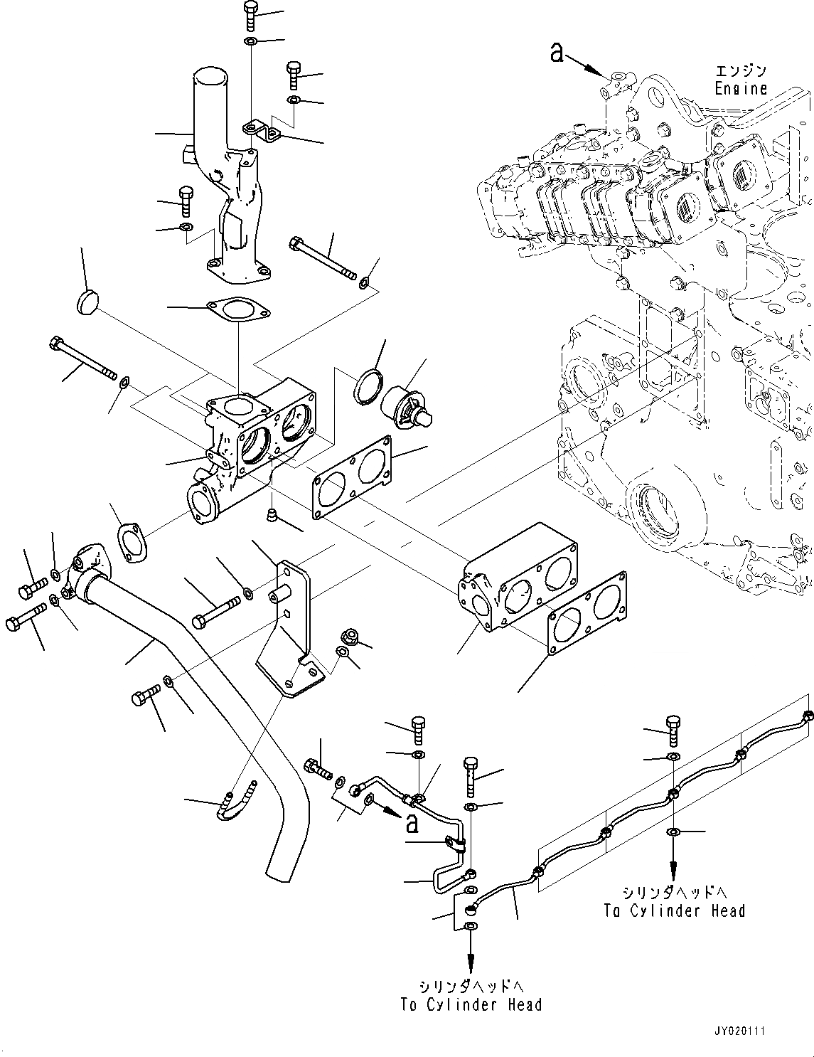 Схема запчастей Komatsu SAA6D140E-6B - ВОДЯНАЯ ПОМПА, ВОЗДУШН. ВЕНТИЛЯЦИЯ И ТЕРМОСТАТ (№7777-) ВОДЯНАЯ ПОМПА, ДЛЯ LANDFILL СПЕЦ-ЯIFICATION