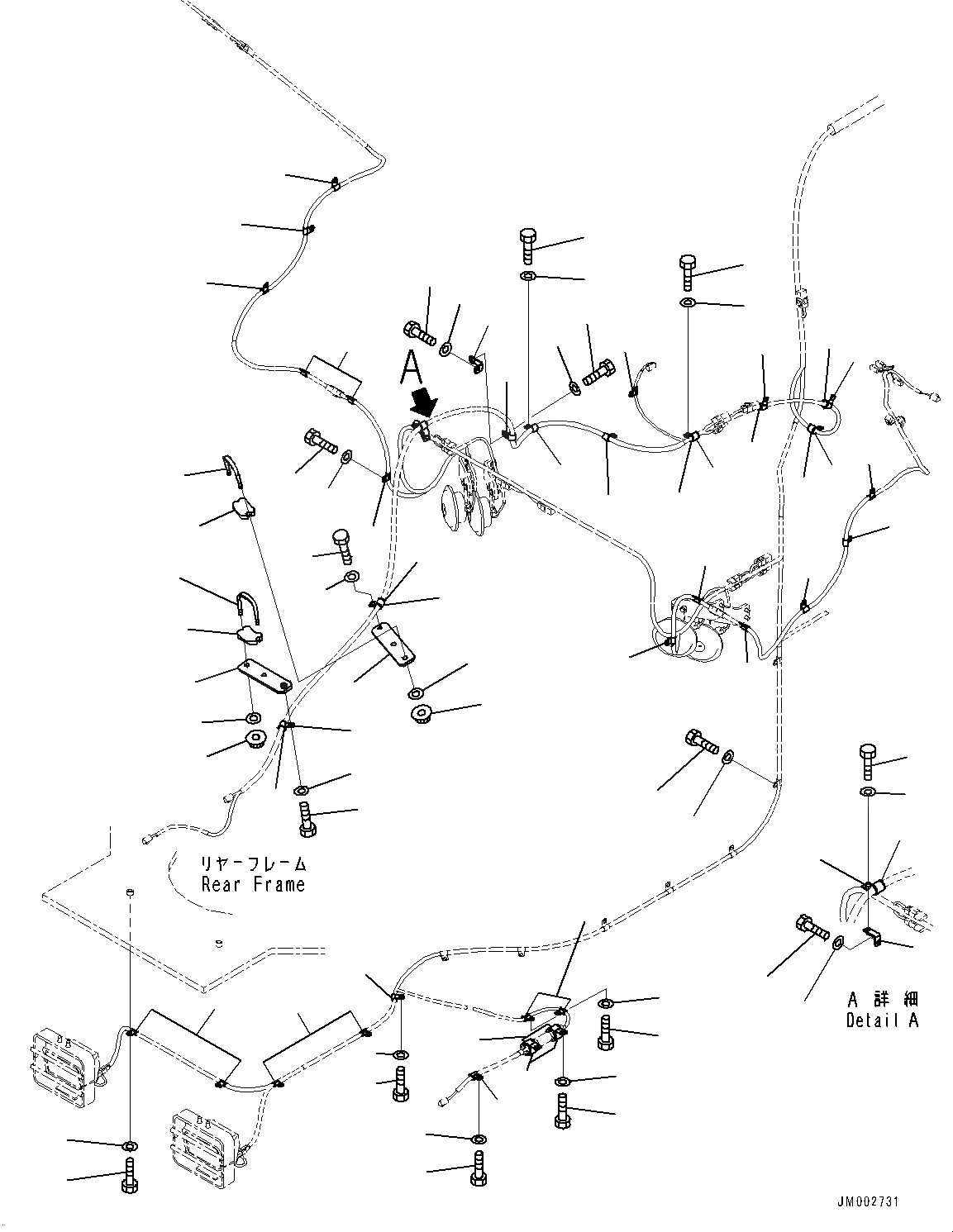 Схема запчастей Komatsu WA1200-6 - ПЕРЕДН. ЭЛЕКТРИЧ. ПРОВОДКА, ПРОВОДКА КРЕПЛЕНИЕ (№-) ПЕРЕДН. ЭЛЕКТРИЧ. ПРОВОДКА