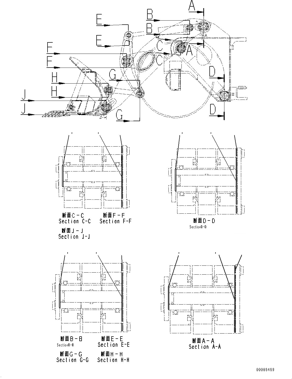 Схема запчастей Komatsu WA1200-6 - СТРЕЛА И BELL CRANK, SHIM (№-) СТРЕЛА И BELL CRANK, РУКОЯТЬ