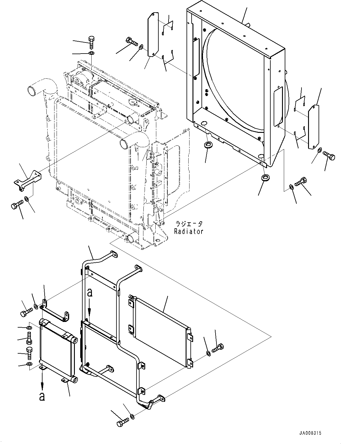 Схема запчастей Komatsu GD755-5R - РАДИАТОР, КОЖУХ И КОНДЕНСАТОР И МАСЛООХЛАДИТЕЛЬ (№-) РАДИАТОР