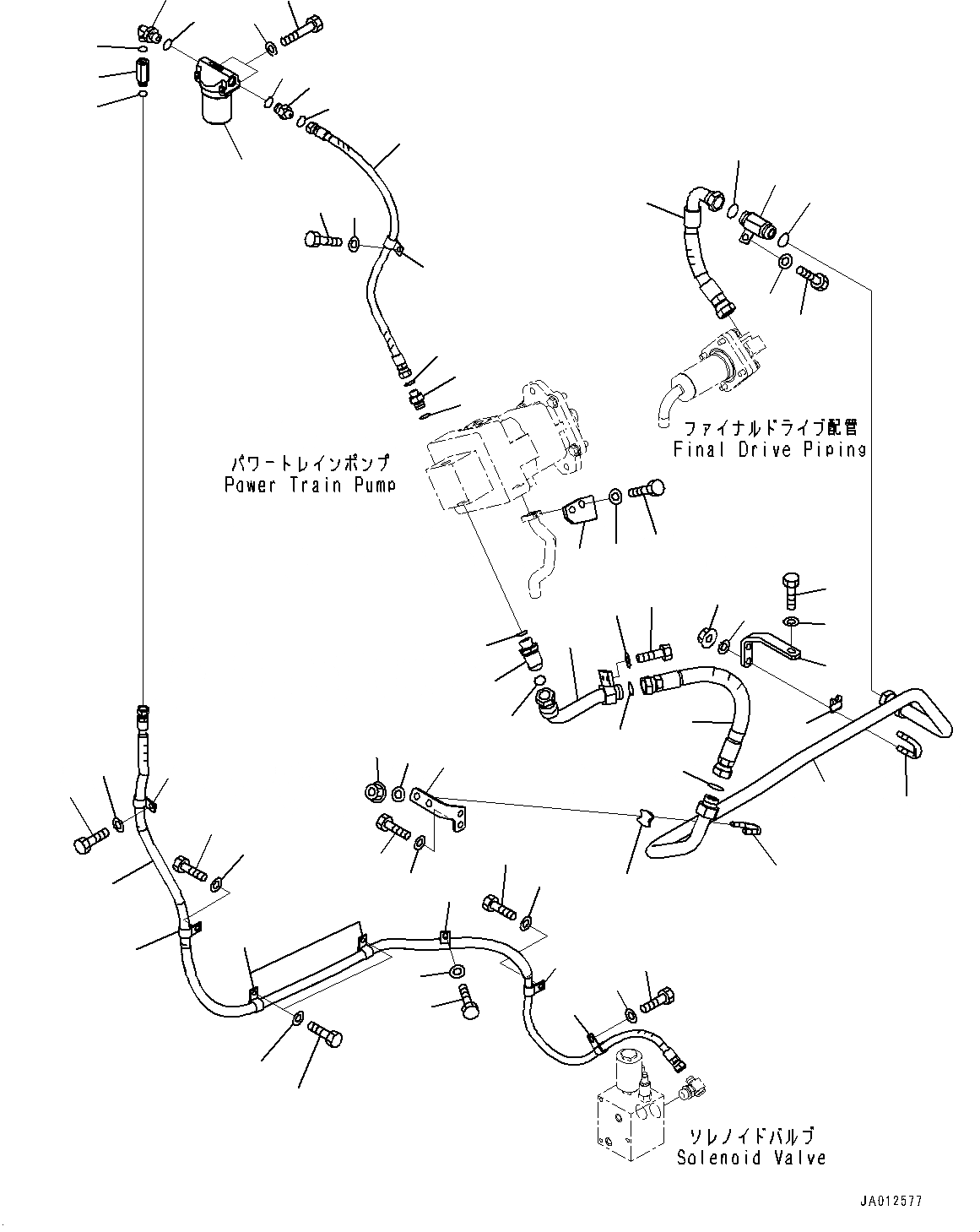 Схема запчастей Komatsu GD755-5R - ГИДРАВЛ МАСЛОПРОВОДЯЩАЯ ЛИНИЯ, бЛОК. ДИФФЕРЕНЦИАЛА ТРУБЫ (№-) ГИДРАВЛ МАСЛОПРОВОДЯЩАЯ ЛИНИЯ, С РЫХЛИТЕЛЕМ
