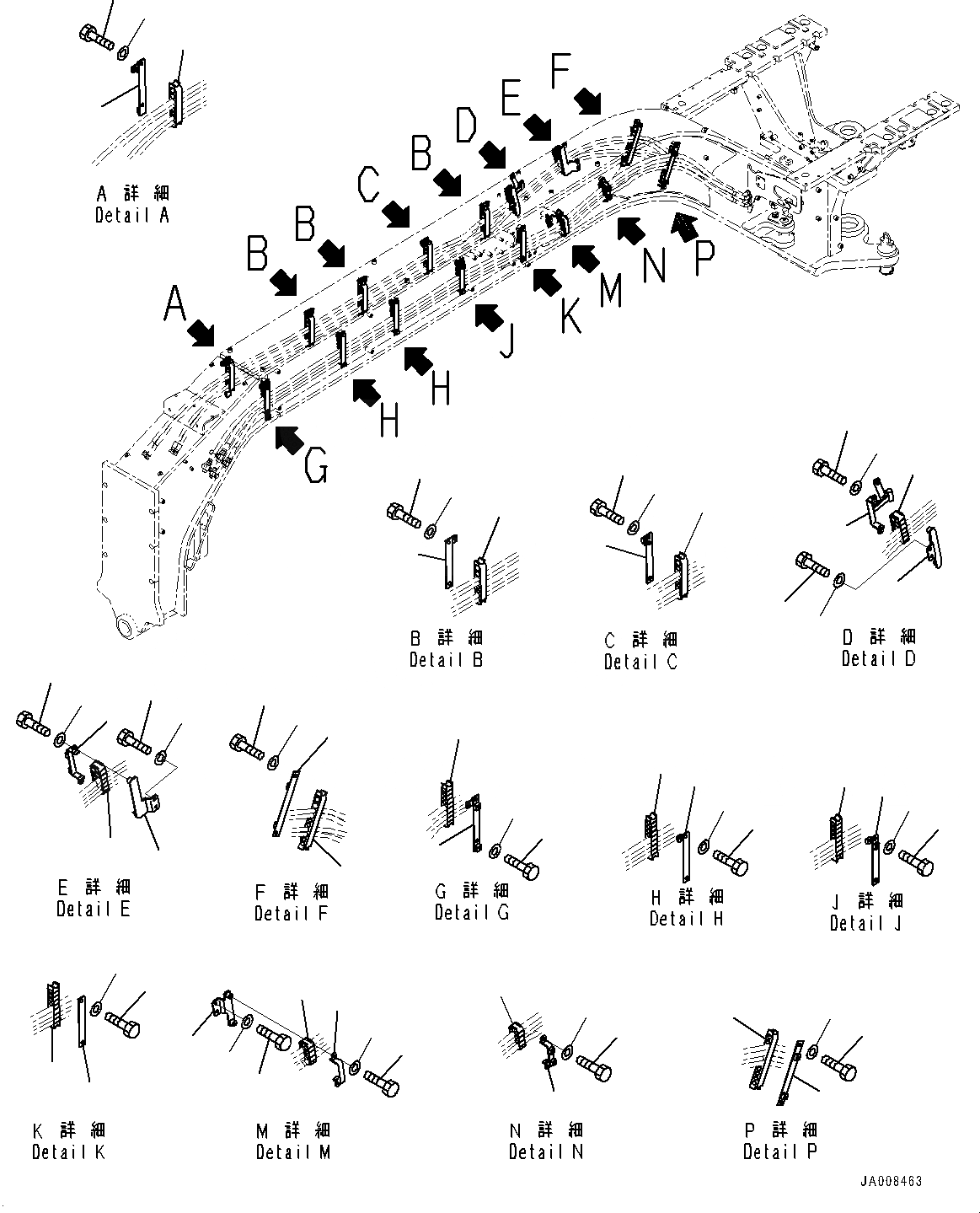 Схема запчастей Komatsu GD755-5R - ПЕРЕДН. ГИДРОЛИНИЯ, РАМА ТРУБЫ (/) (№-) ПЕРЕДН. ГИДРОЛИНИЯ, БЕЗ ОТВАЛ АККУМУЛЯТОР