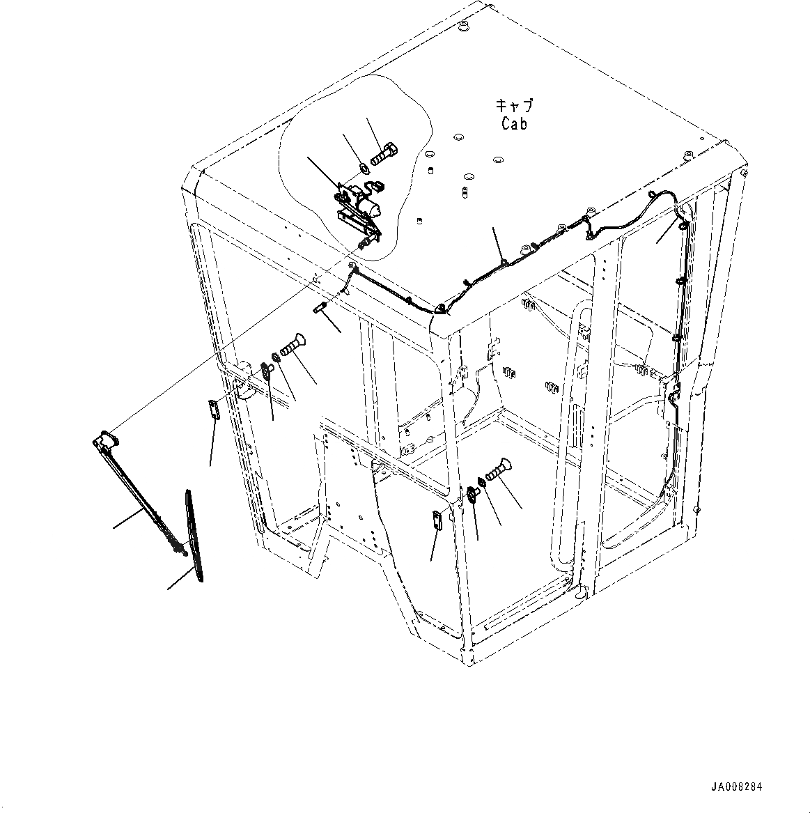 Схема запчастей Komatsu GD755-5R - КАБИНА ROPS, ПЕРЕДН. ДВОРНИКИ (№-) КАБИНА ROPS, С КОНДИЦИОНЕРОМ, ОКНА ДВОРНИКИ, ПЕРЕДН. НИЖН., ЗАДН. ОКНА ДВОРНИКИ, KOMTRAX
