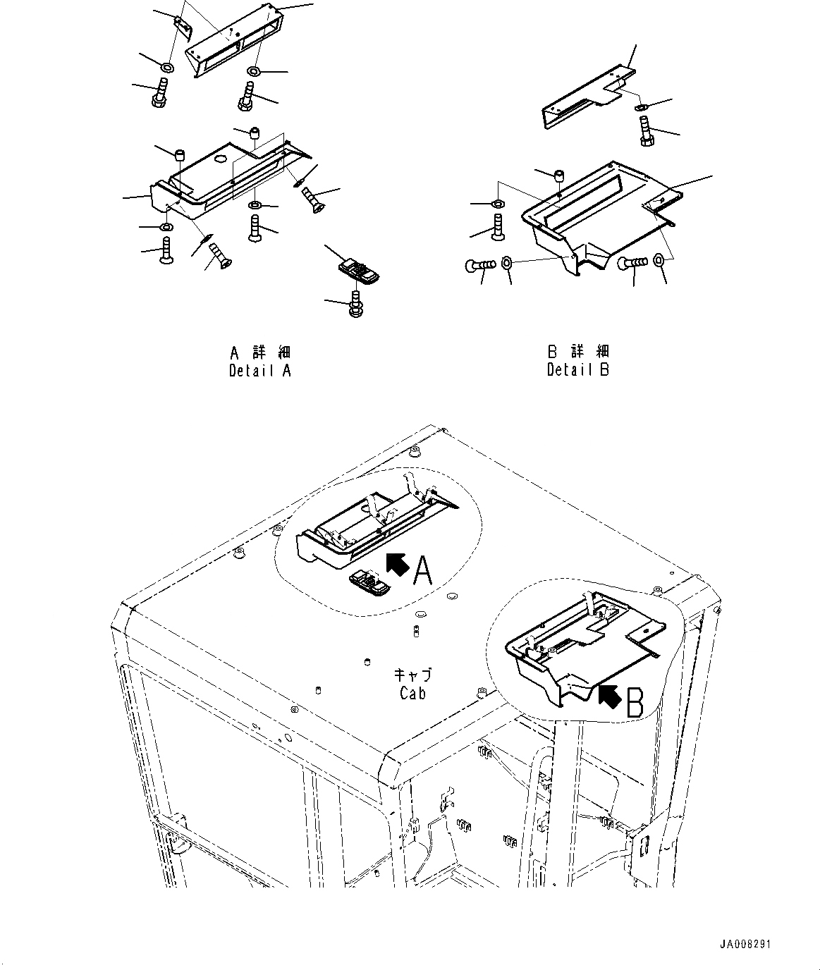 Схема запчастей Komatsu GD755-5R - КАБИНА ROPS, ОСВЕЩЕНИЕ (№-) КАБИНА ROPS, С KOMTRAX, GPRS