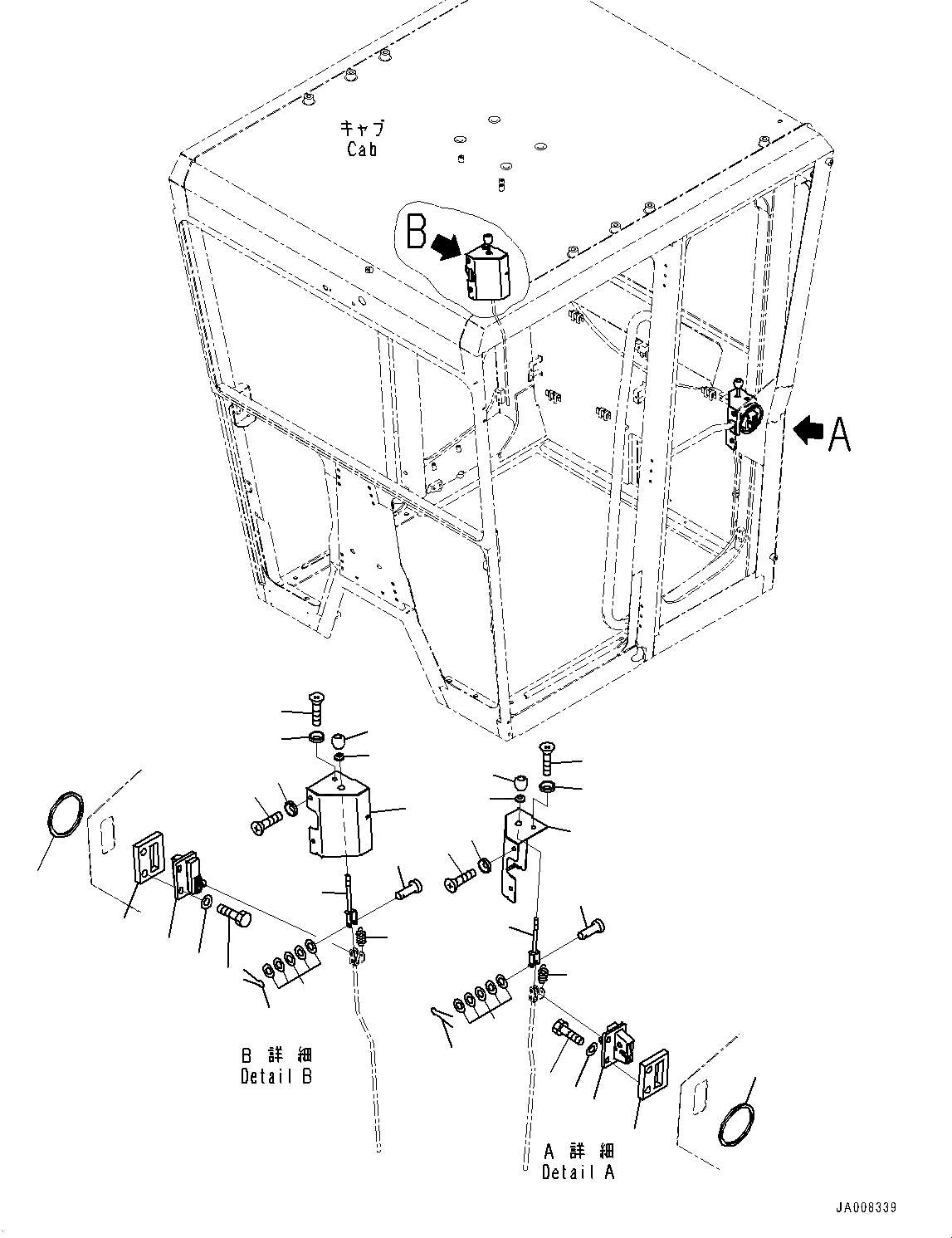 Схема запчастей Komatsu GD755-5R - КАБИНА ROPS, ДВЕРЬ И ЗАМОК (№-) КАБИНА ROPS, С КОНДИЦИОНЕРОМ, ОКНА ДВОРНИКИ, ПЕРЕДН. НИЖН.