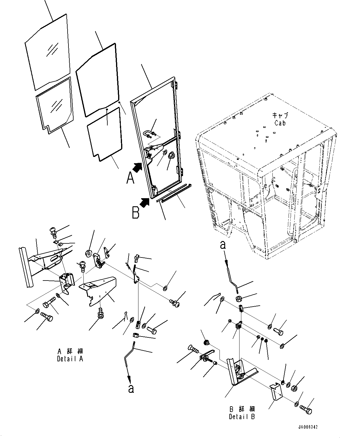 Схема запчастей Komatsu GD755-5R - КАБИНА ROPS, ДВЕРЬ, ПРАВ. (№-) КАБИНА ROPS, С КОНДИЦИОНЕРОМ, ОКНА ДВОРНИКИ, ПЕРЕДН. НИЖН., KOMTRAX