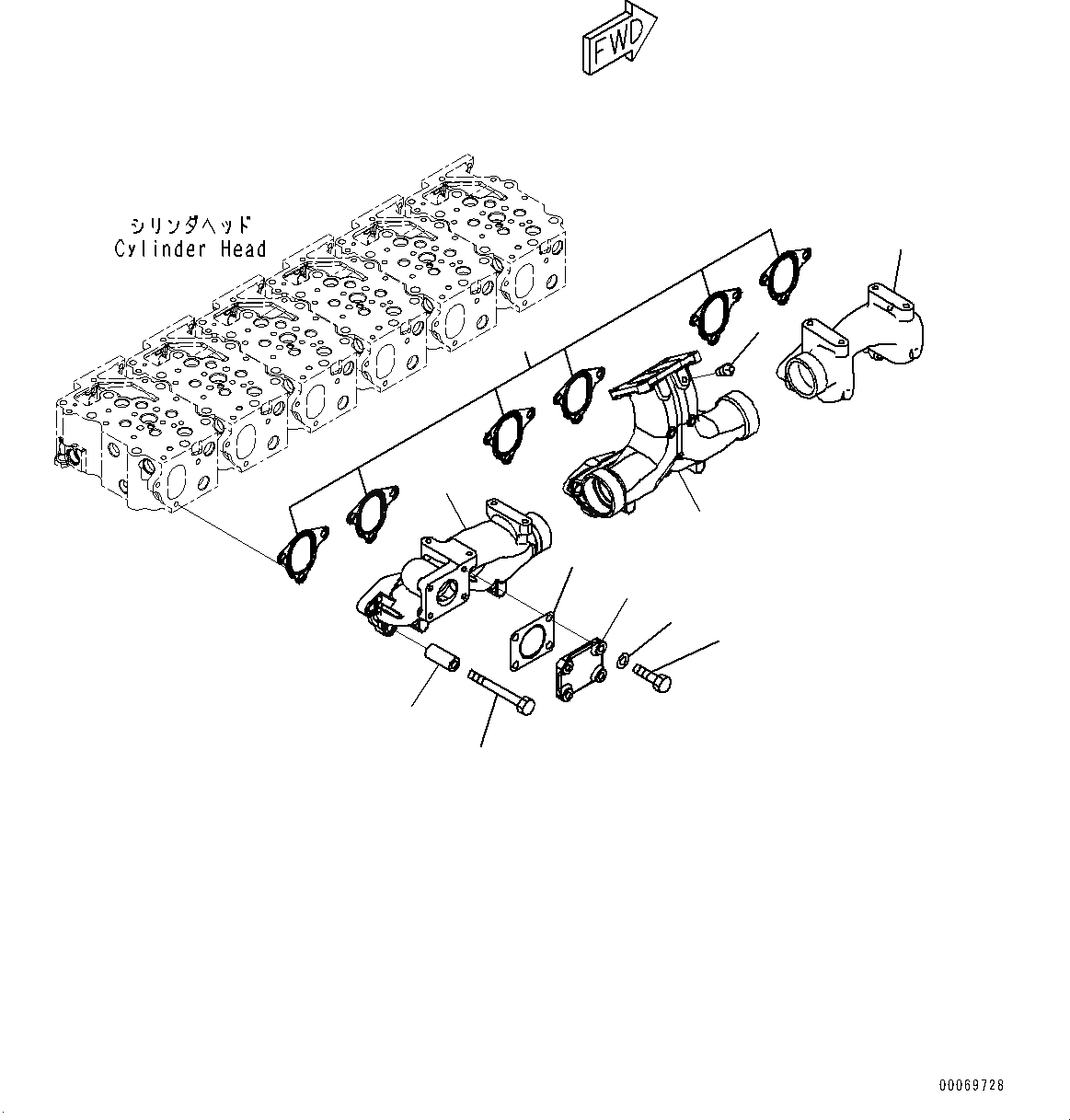 Схема запчастей Komatsu SAA6D125E-5HR - ВЫПУСКНОЙ КОЛЛЕКТОР (№77-) ВЫПУСКНОЙ КОЛЛЕКТОР
