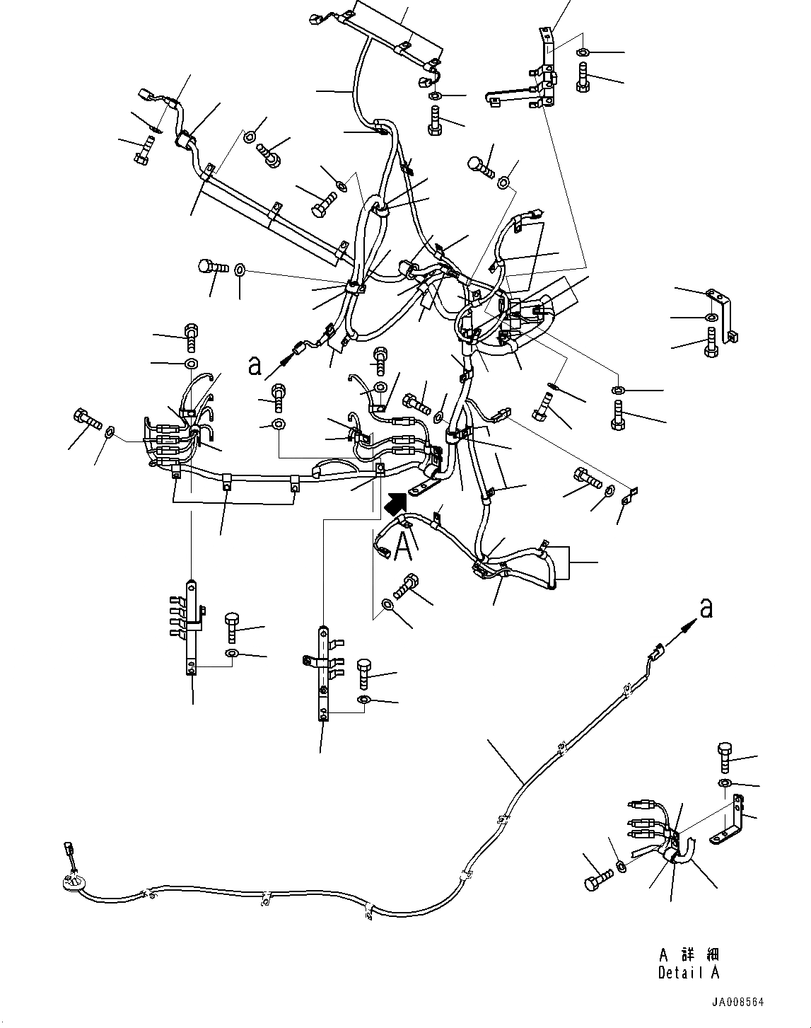 Схема запчастей Komatsu WA500-7 - ПЕРЕДН. ПРОВОДКА, ПРОВОДКА И КОРПУС (№-) ПЕРЕДН. ПРОВОДКА, С АВТОМАТИЧ.-СИСТ. СМАЗКИ СИСТЕМА