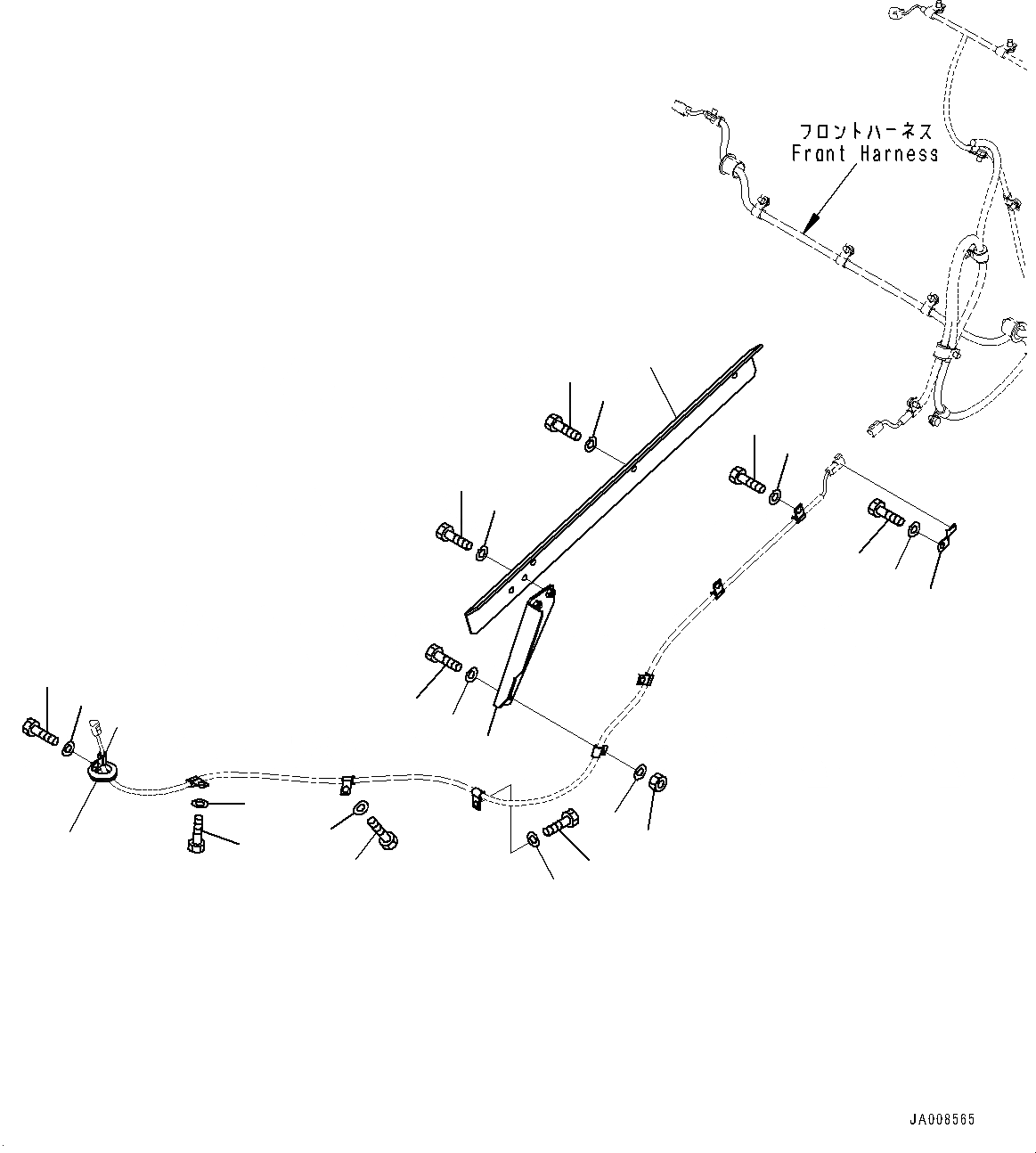 Схема запчастей Komatsu WA500-7 - ПЕРЕДН. ПРОВОДКА, КРЕПЛЕНИЕ (№-) ПЕРЕДН. ПРОВОДКА, БЕЗ АВТОМАТИЧ.-СИСТ. СМАЗКИ СИСТЕМА