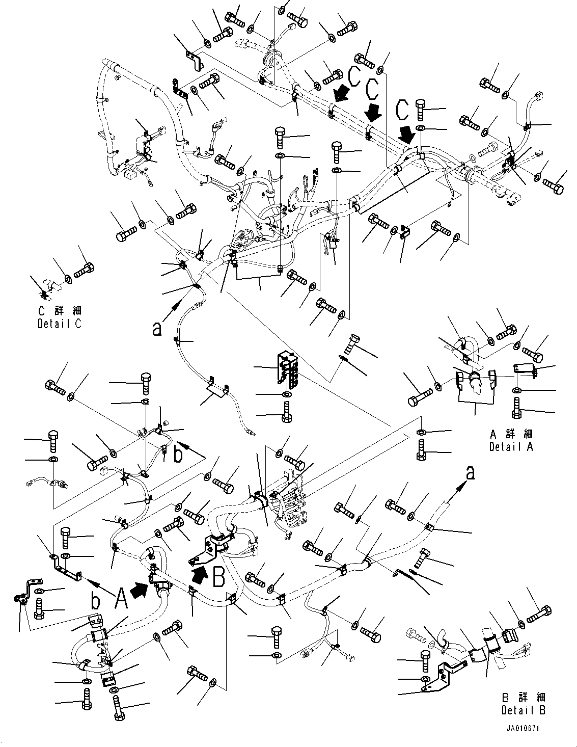 Схема запчастей Komatsu WA500-7 - ЗАДН. ПРОВОДКА, ПРОВОДКА КРЕПЛЕНИЕ (№-) ЗАДН. ПРОВОДКА, С АВТОМАТИЧ.-СИСТ. СМАЗКИ СИСТЕМА