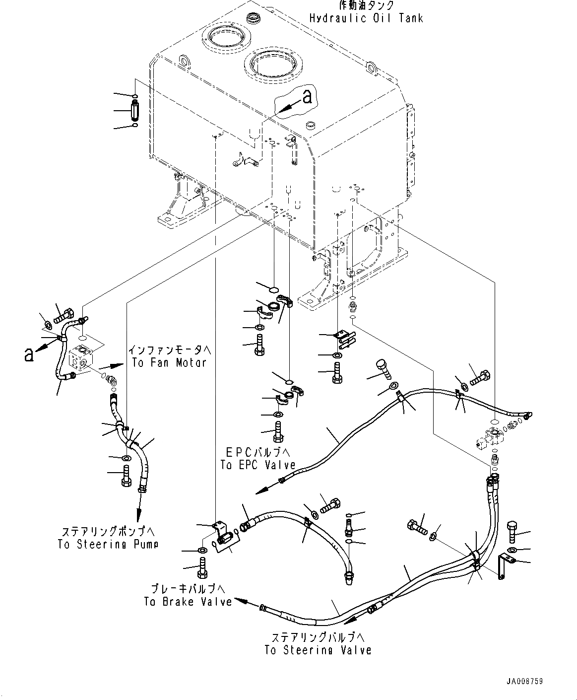 Схема запчастей Komatsu WA500-7 - ГИДР. БАК., ТРУБЫ И КОРПУС (/) (№-) ГИДР. БАК., С АВТОМАТИЧ.-СИСТ. СМАЗКИ СИСТЕМА, БЕЗ ЭКСТРЕНН. РУЛЕВ. УПРАВЛЕНИЕ, АВТОМАТИЧ. УПРАВЛ-Е ТИП