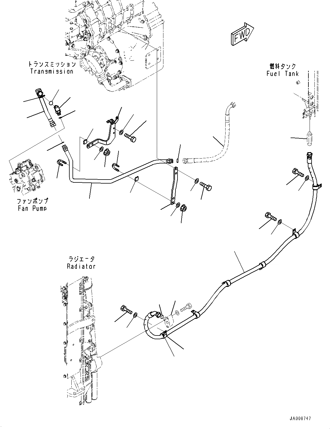 Схема запчастей Komatsu WA500-7 - ГИДРОЛИНИЯ, НАСОС ВЕНТИЛЯТОРА ТРУБЫ (№-) ГИДРОЛИНИЯ, С ECSS