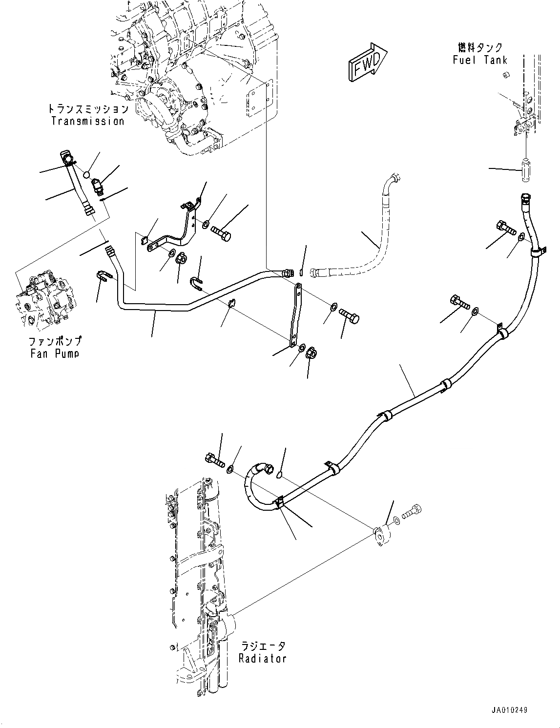 Схема запчастей Komatsu WA500-7 - ГИДРОЛИНИЯ, НАСОС ВЕНТИЛЯТОРА ТРУБЫ (№-) ГИДРОЛИНИЯ, БЕЗ ECSS
