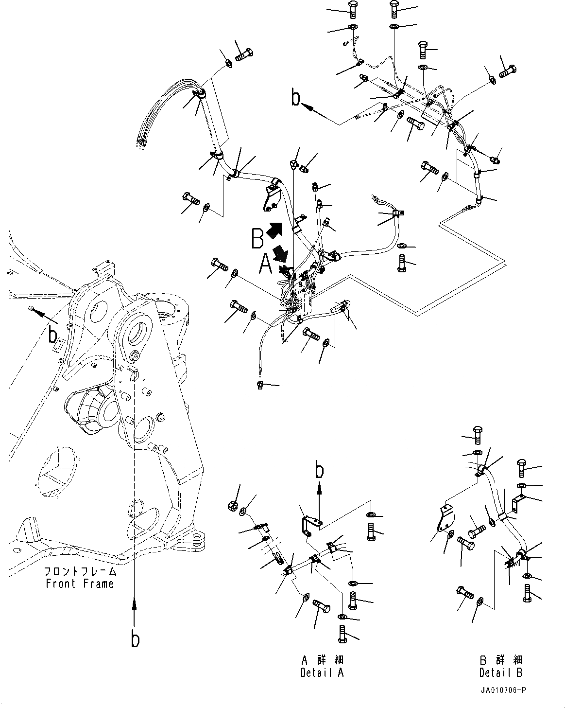 Схема запчастей Komatsu WA500-7 - УДАЛЕНН. СИСТ. СМАЗКИ ТРУБКА, ПЕРЕДН. РАМА (/) (№-) УДАЛЕНН. СИСТ. СМАЗКИ ТРУБКА, С АВТОМАТИЧ.-СИСТ. СМАЗКИ СИСТЕМА